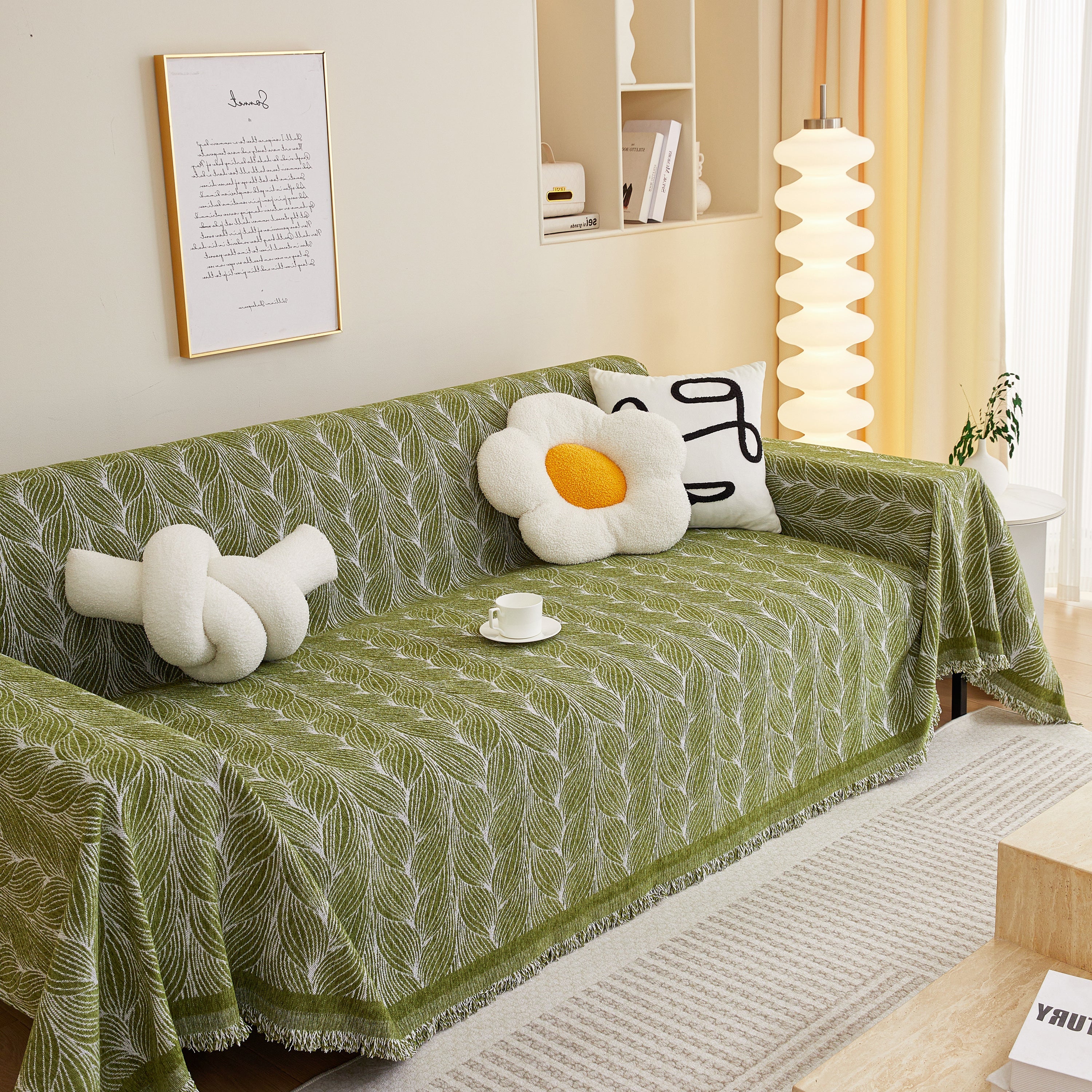 Leaf Universal Furniture Protector Chenille Couch Cover, Large Couch Cover Blanket for Couch Sofa