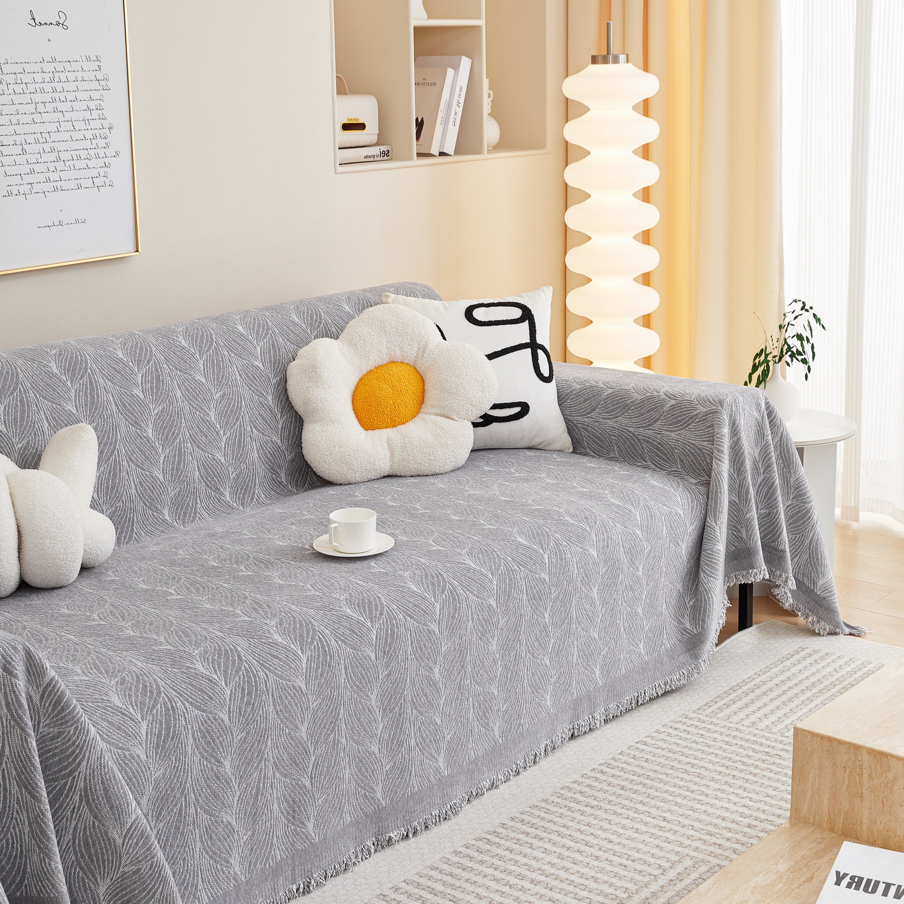 Leaf Universal Furniture Protector Chenille Couch Cover, Large Couch Cover Blanket for Couch Sofa