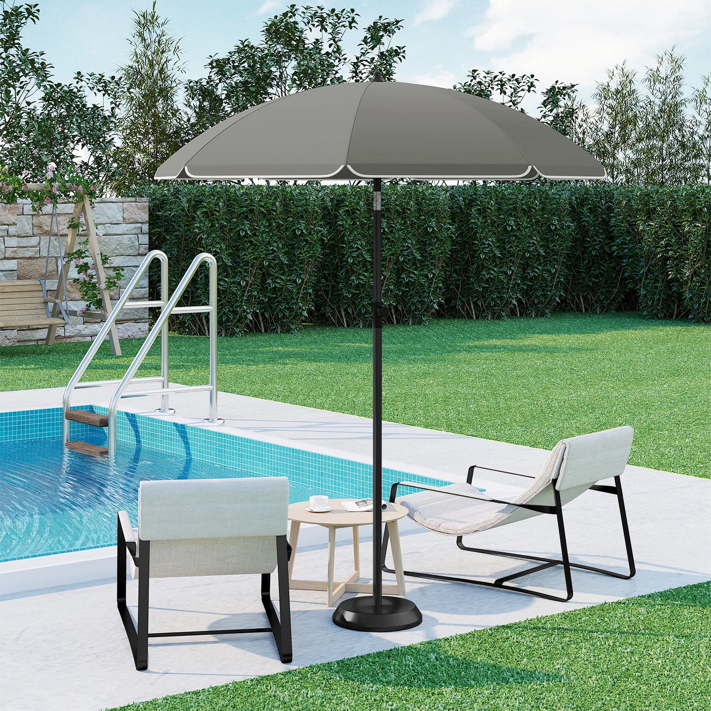 WOLTU Round Beach Balcony Umbrella UV-Resistant Waterproof Height-Adjustable 45°Bendable Parasol for Sun Protection Garden Patio