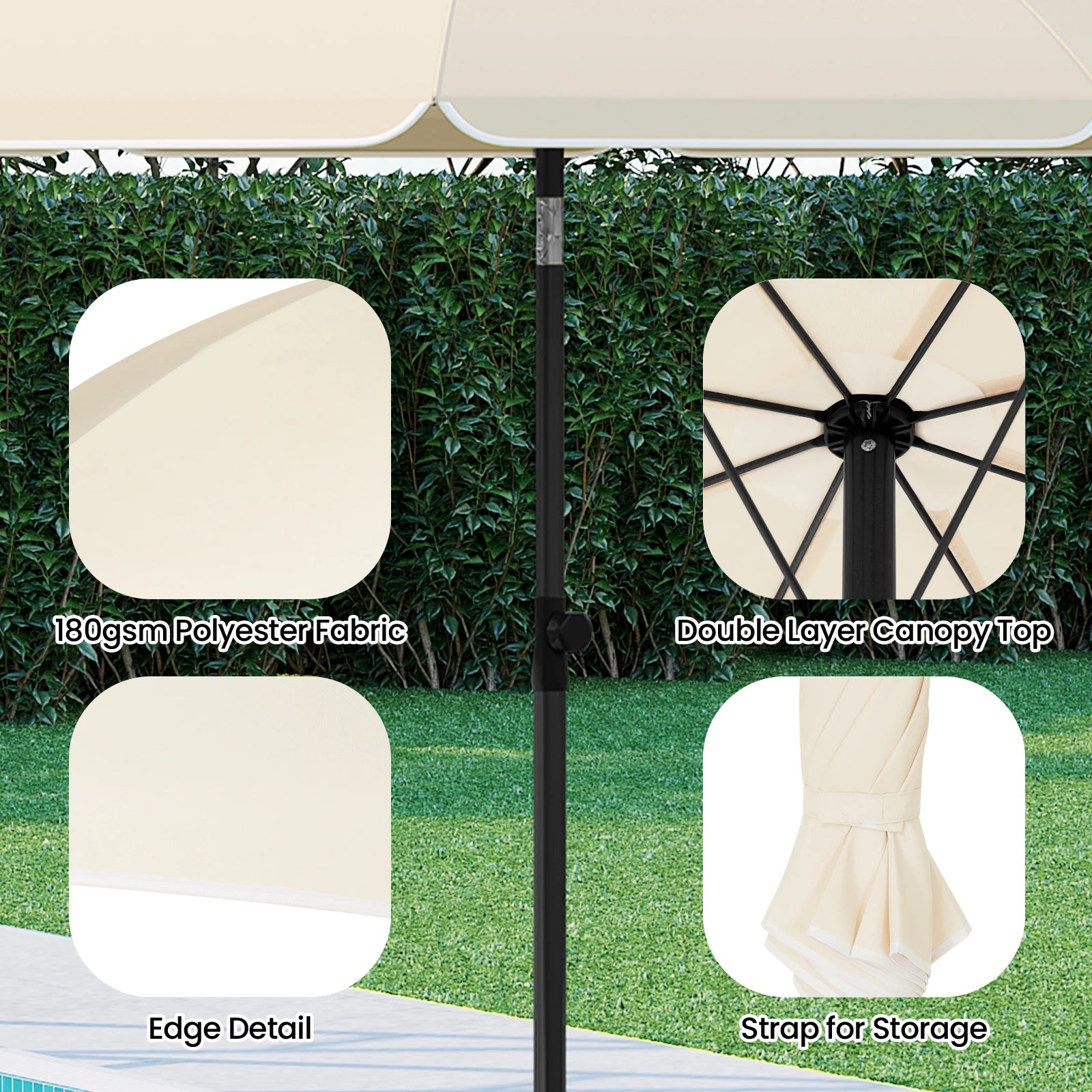 WOLTU Round Beach Balcony Umbrella UV-Resistant Waterproof Height-Adjustable 45°Bendable Parasol for Sun Protection Garden Patio