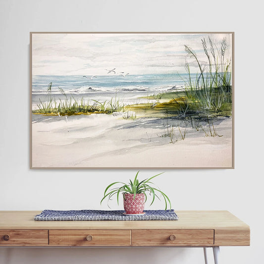 Watercolor Oceanside Coast Beach Painting Canvas Poster Coastal Seashore Fine Art Prints Seaside Cottage Wall Decoration Picture