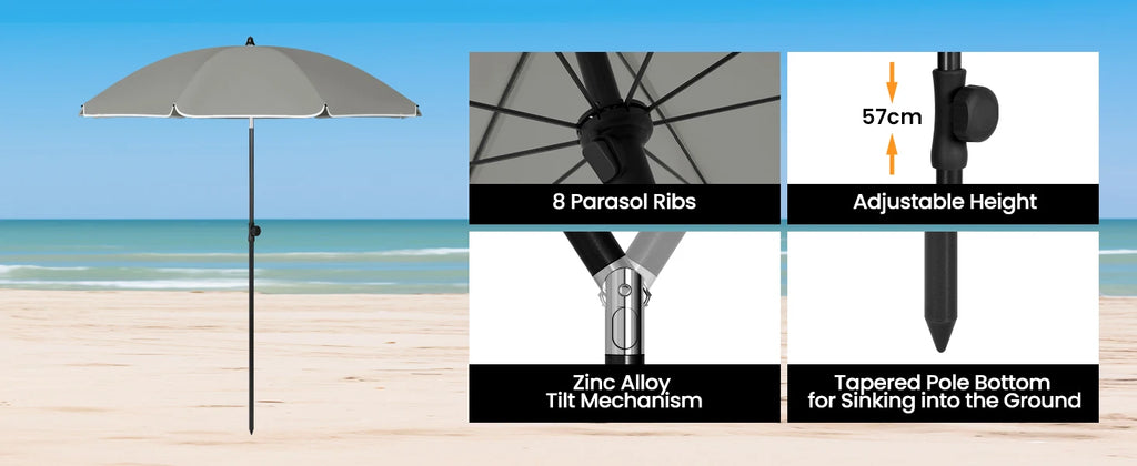 WOLTU Round Beach Balcony Umbrella UV-Resistant Waterproof Height-Adjustable 45°Bendable Parasol for Sun Protection Garden Patio
