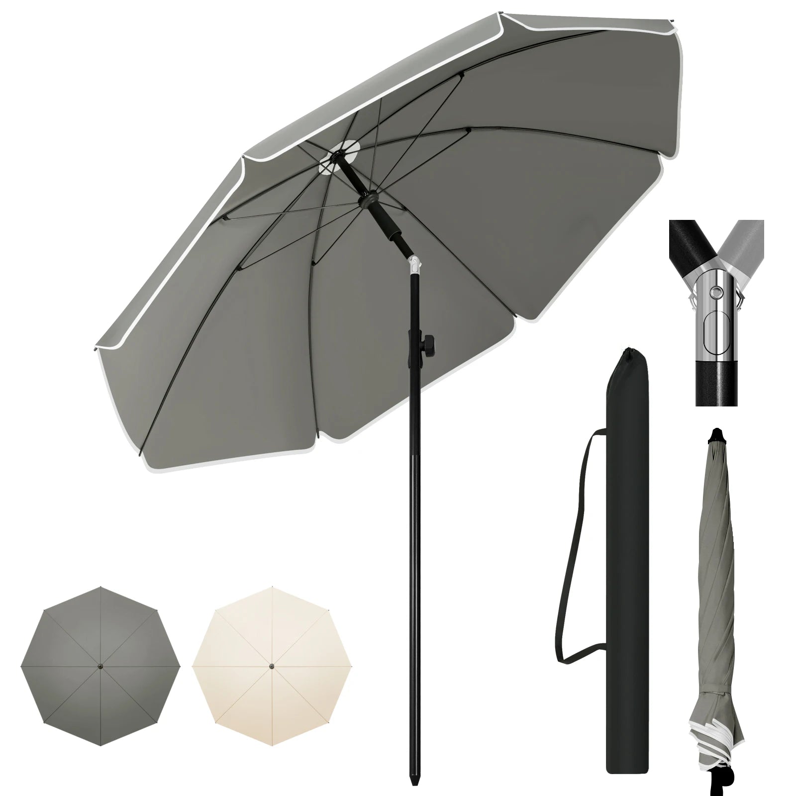 WOLTU Round Beach Balcony Umbrella UV-Resistant Waterproof Height-Adjustable 45°Bendable Parasol for Sun Protection Garden Patio