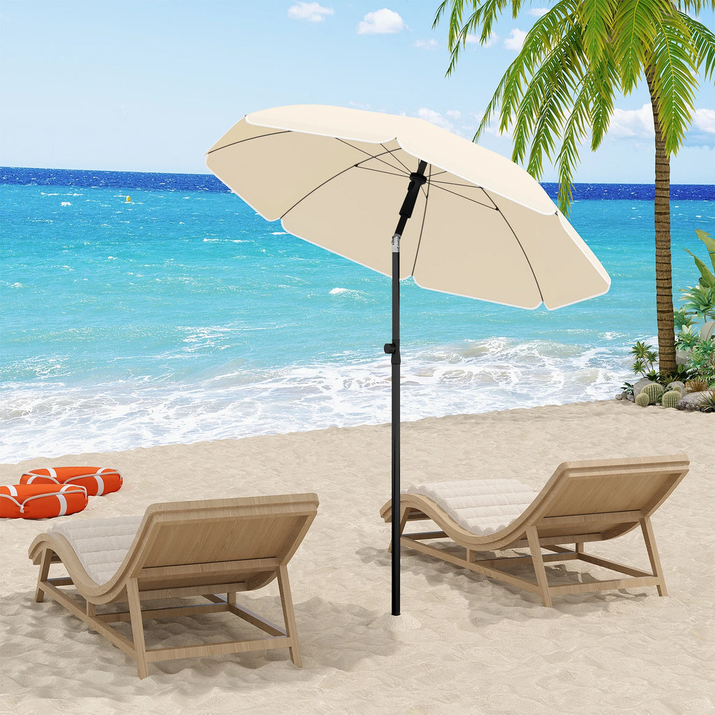 WOLTU Round Beach Balcony Umbrella UV-Resistant Waterproof Height-Adjustable 45°Bendable Parasol for Sun Protection Garden Patio