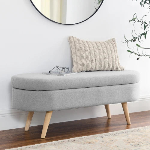 RetroLux Oval Storage Ottoman Bench Wood Legs