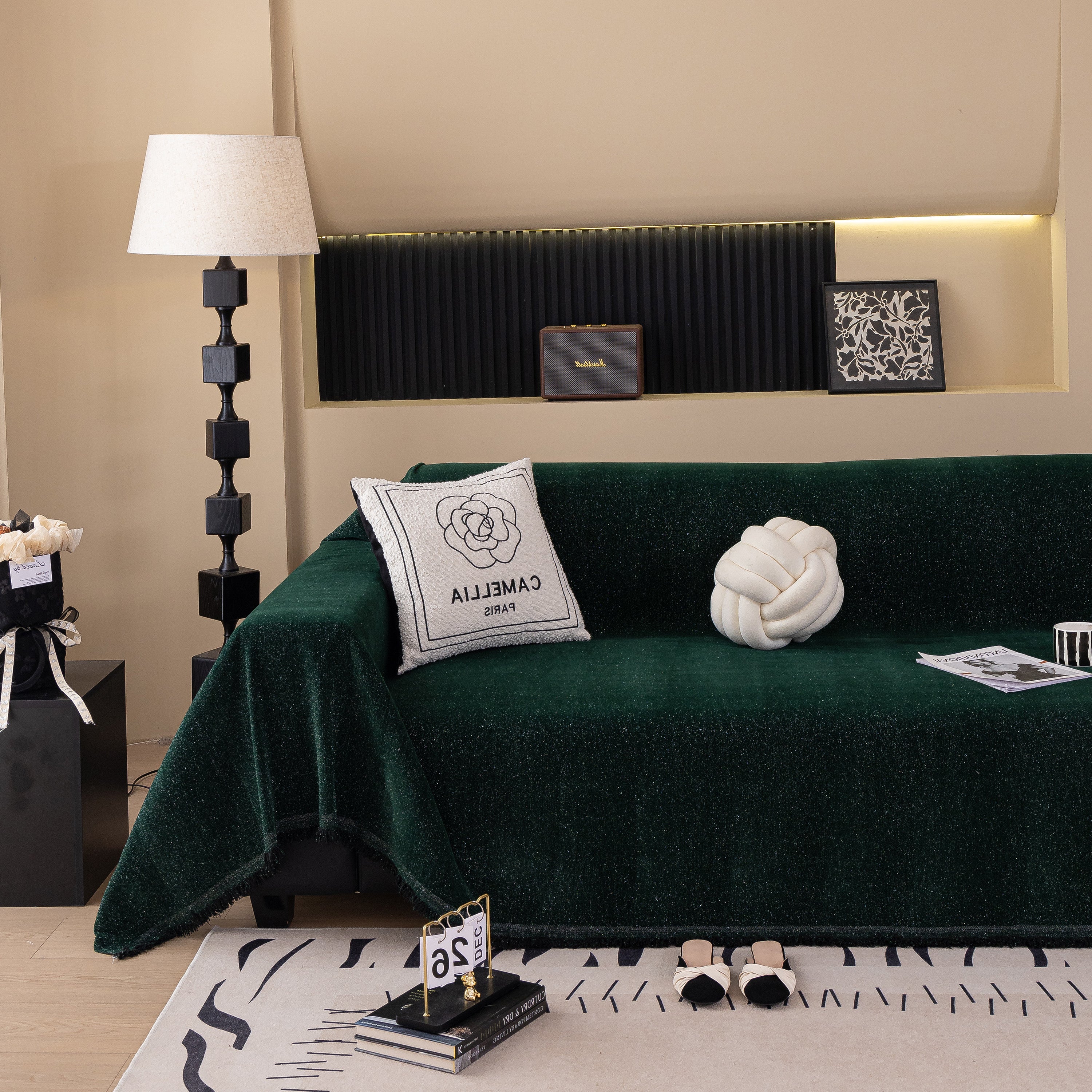 Solid Color Chenille Sofa Cover Blanket Furniture Covers for Sofas and Loveseats