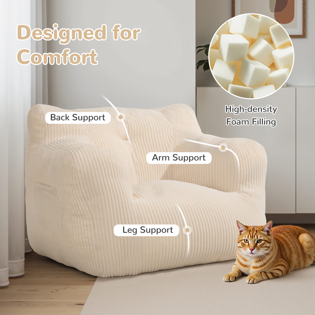 Pamapic Adult Bean Bag Chair for House Comfy