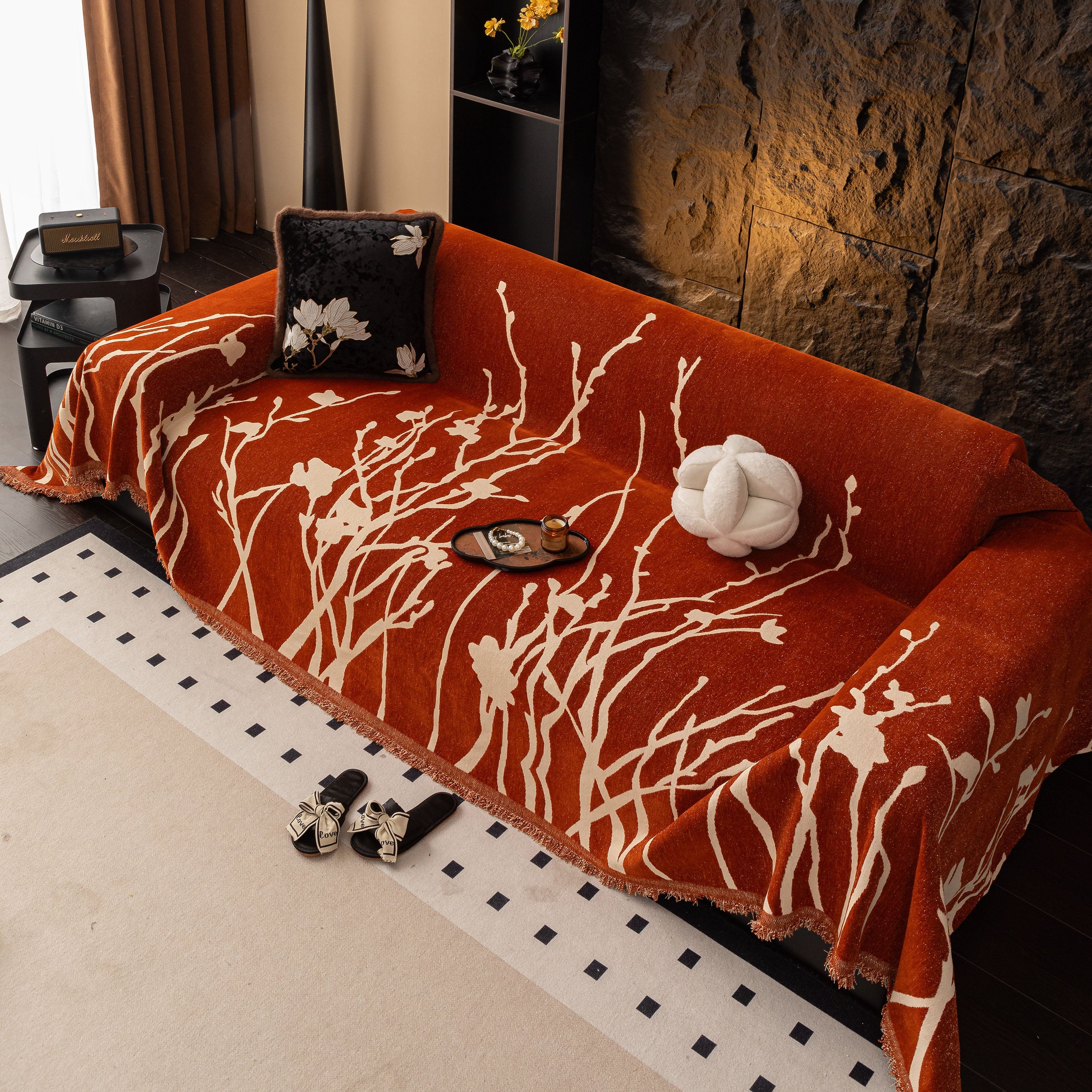 Modern Abstract Floral Sofa Throw Blanket, Decor Furniture Protector for Living Room