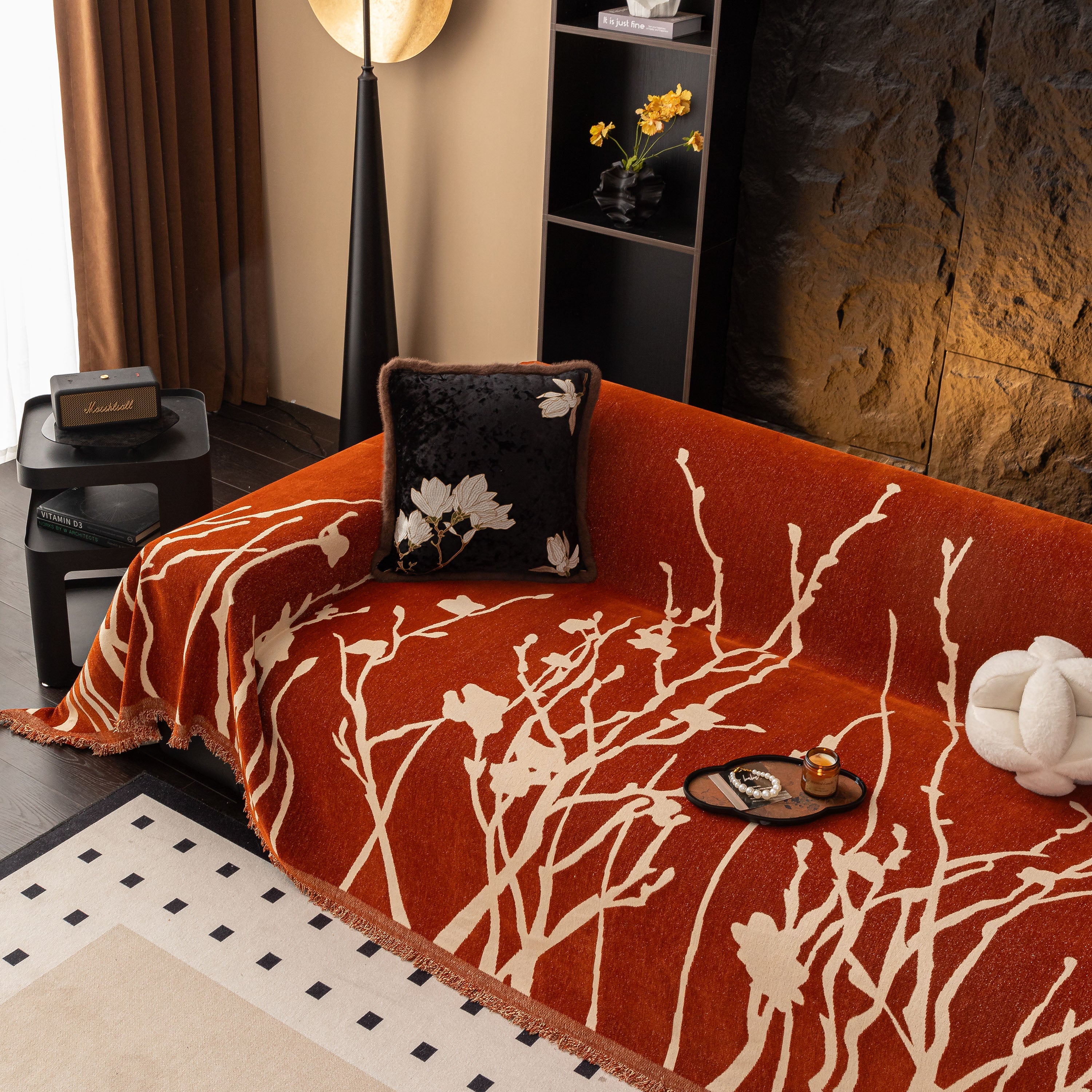 Modern Abstract Floral Sofa Throw Blanket, Decor Furniture Protector for Living Room