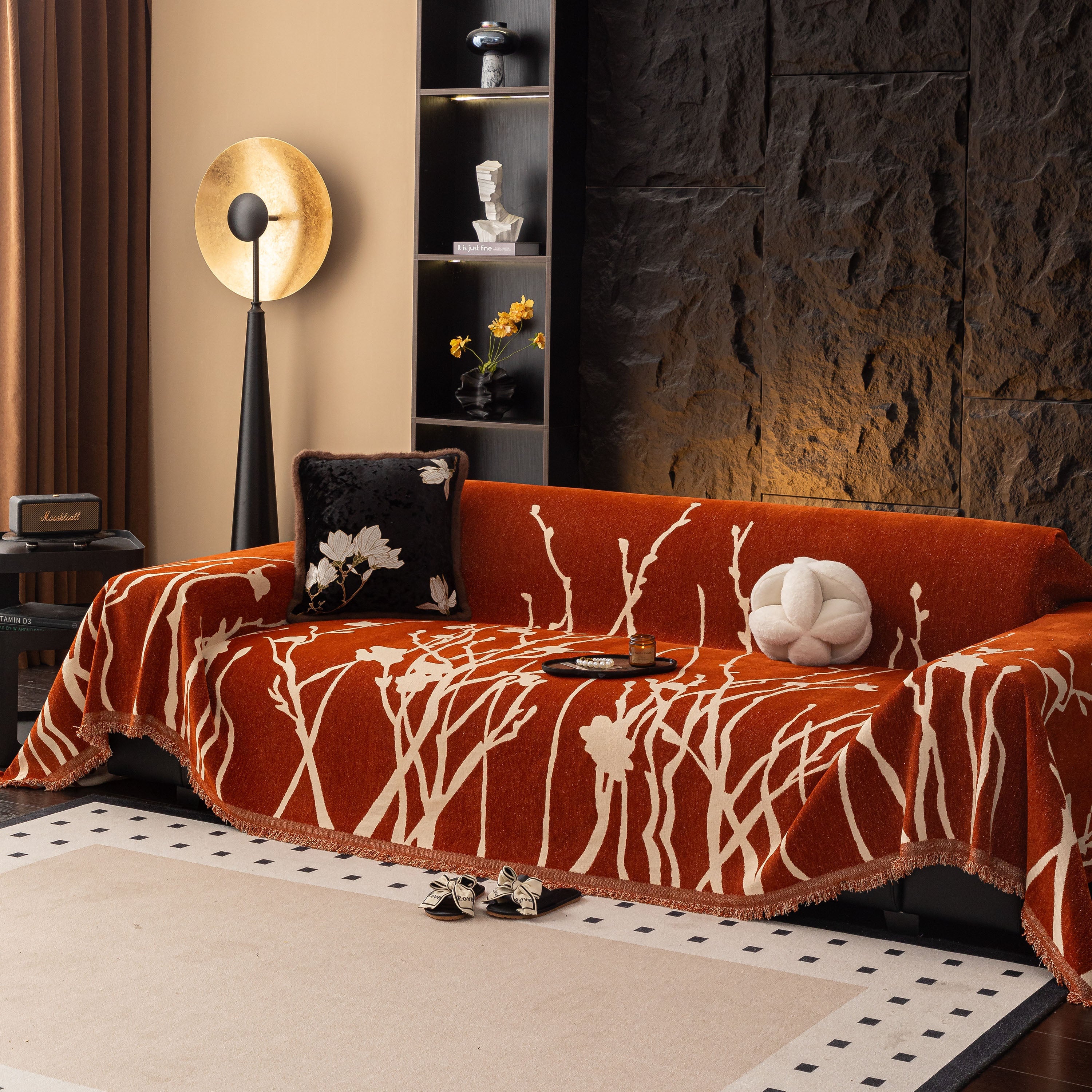 Modern Abstract Floral Sofa Throw Blanket, Decor Furniture Protector for Living Room