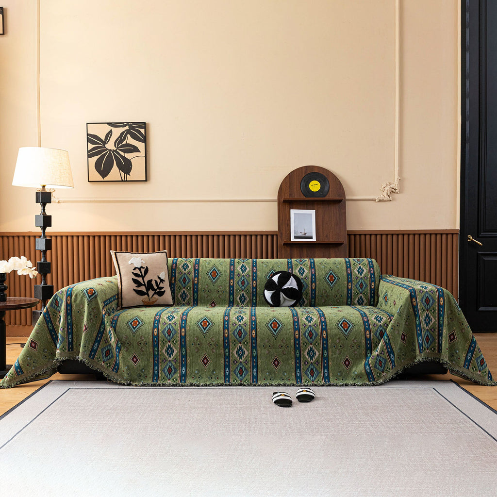 Southwestern Boho Woven Tribal Sofa Cover Blanket, Rustic Farmhouse Couch Throw Cover