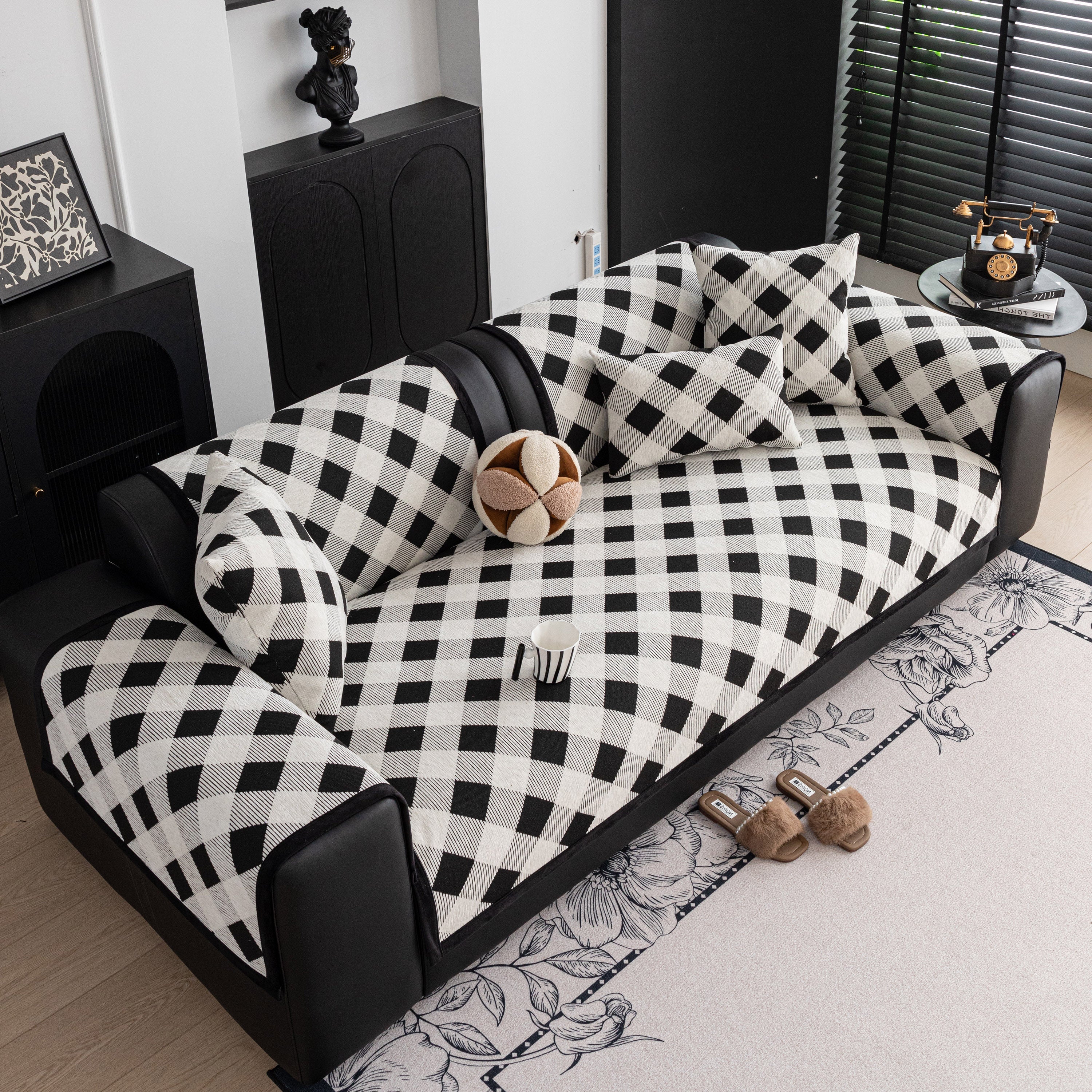 Non-Slip Chenille Sofa Slipcover Modern Geometric Sofa Protector Fits Most Sofas