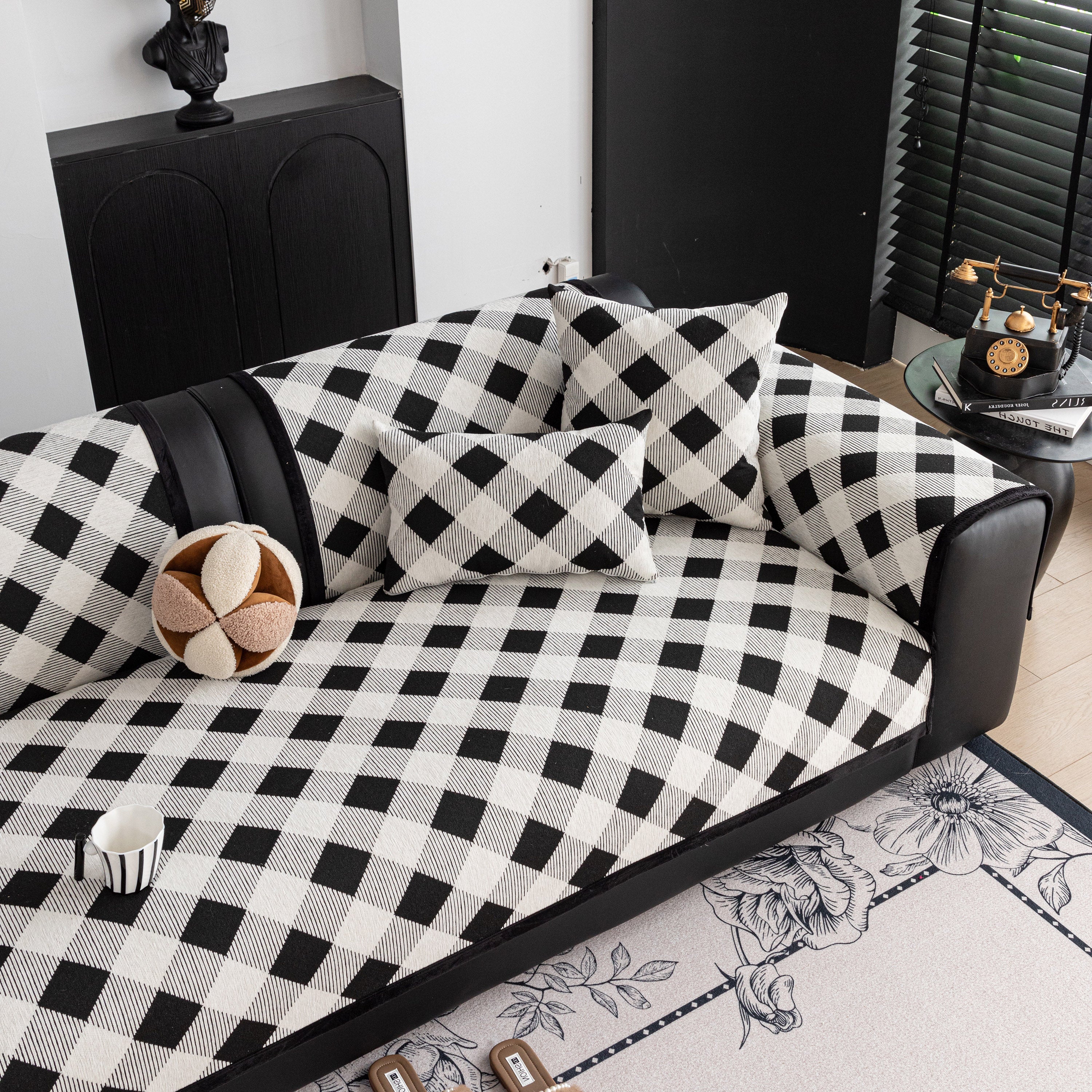 Non-Slip Chenille Sofa Slipcover Modern Geometric Sofa Protector Fits Most Sofas