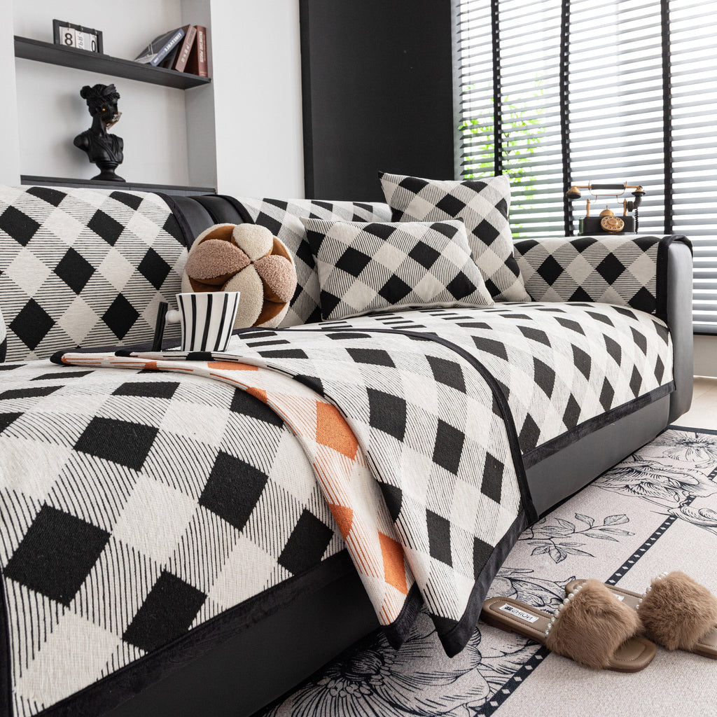 Non-Slip Chenille Sofa Slipcover Modern Geometric Sofa Protector Fits Most Sofas