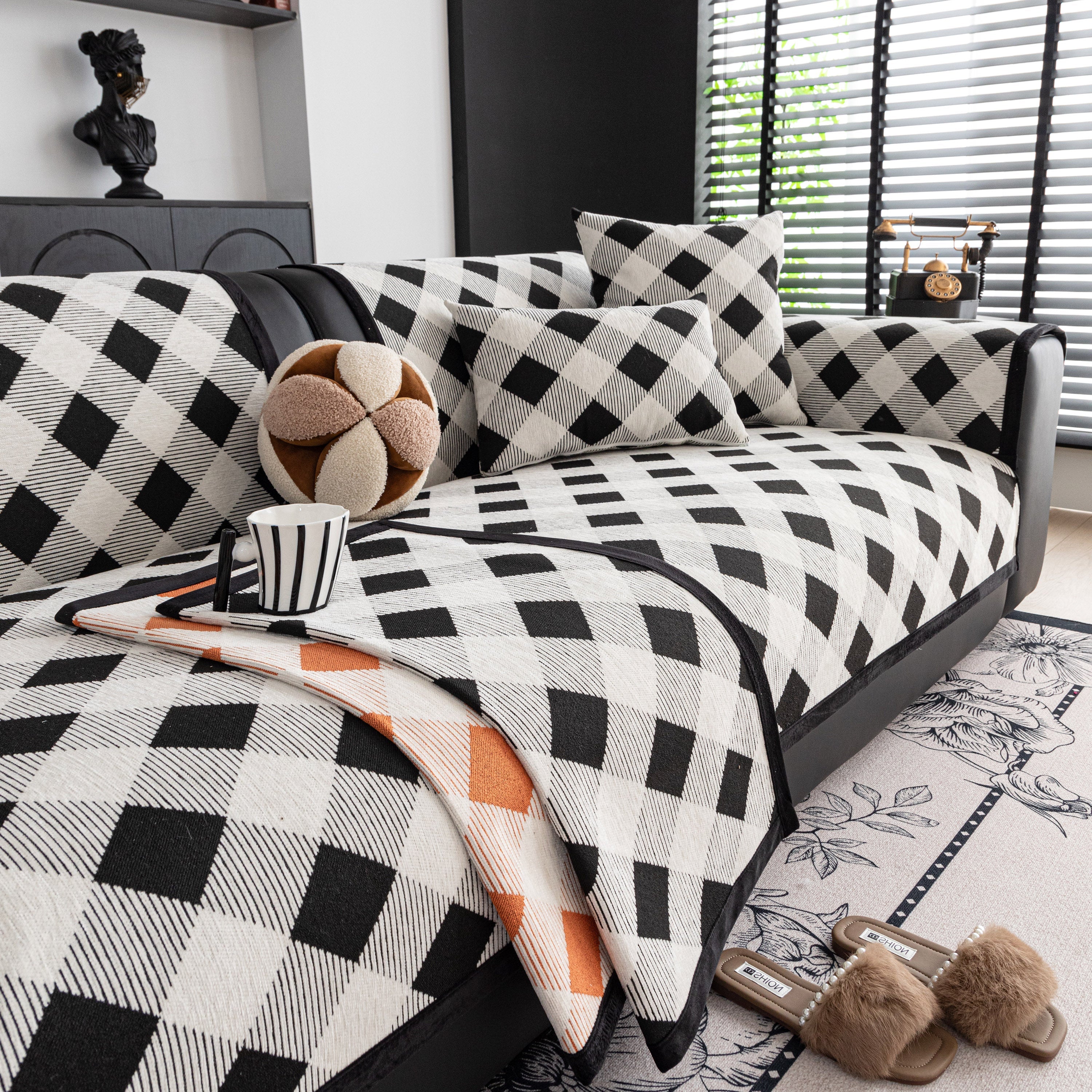 Non-Slip Chenille Sofa Slipcover Modern Geometric Sofa Protector Fits Most Sofas