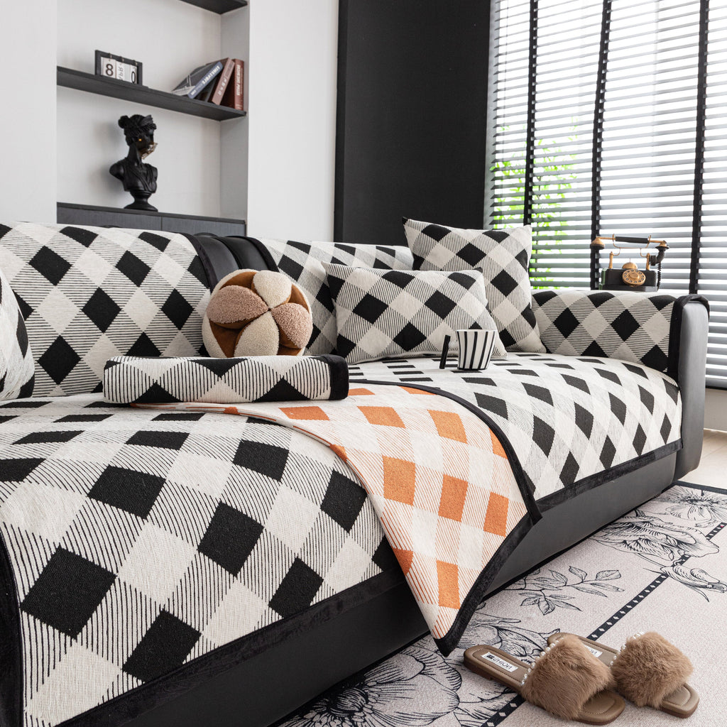 Non-Slip Chenille Sofa Slipcover Modern Geometric Sofa Protector Fits Most Sofas