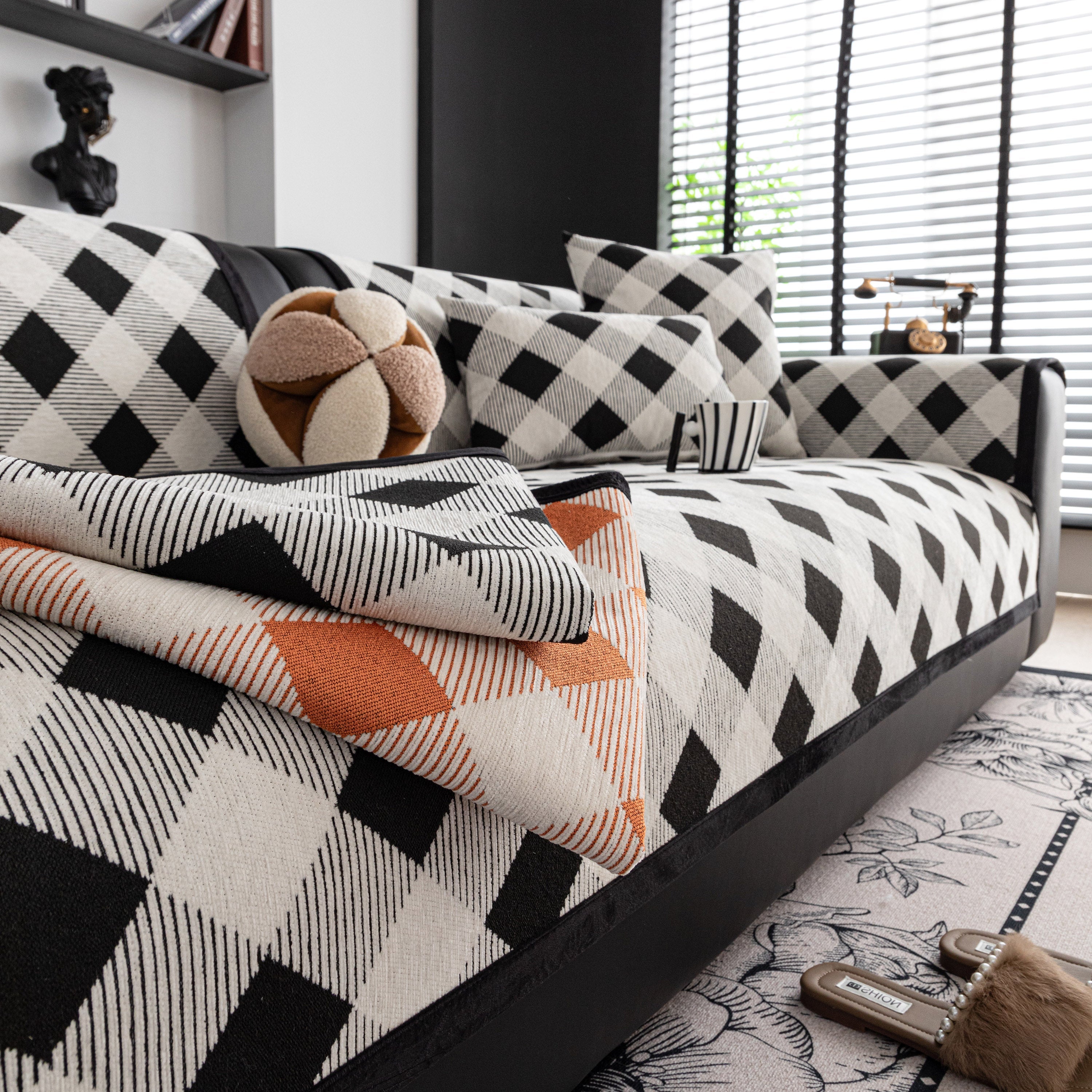 Non-Slip Chenille Sofa Slipcover Modern Geometric Sofa Protector Fits Most Sofas