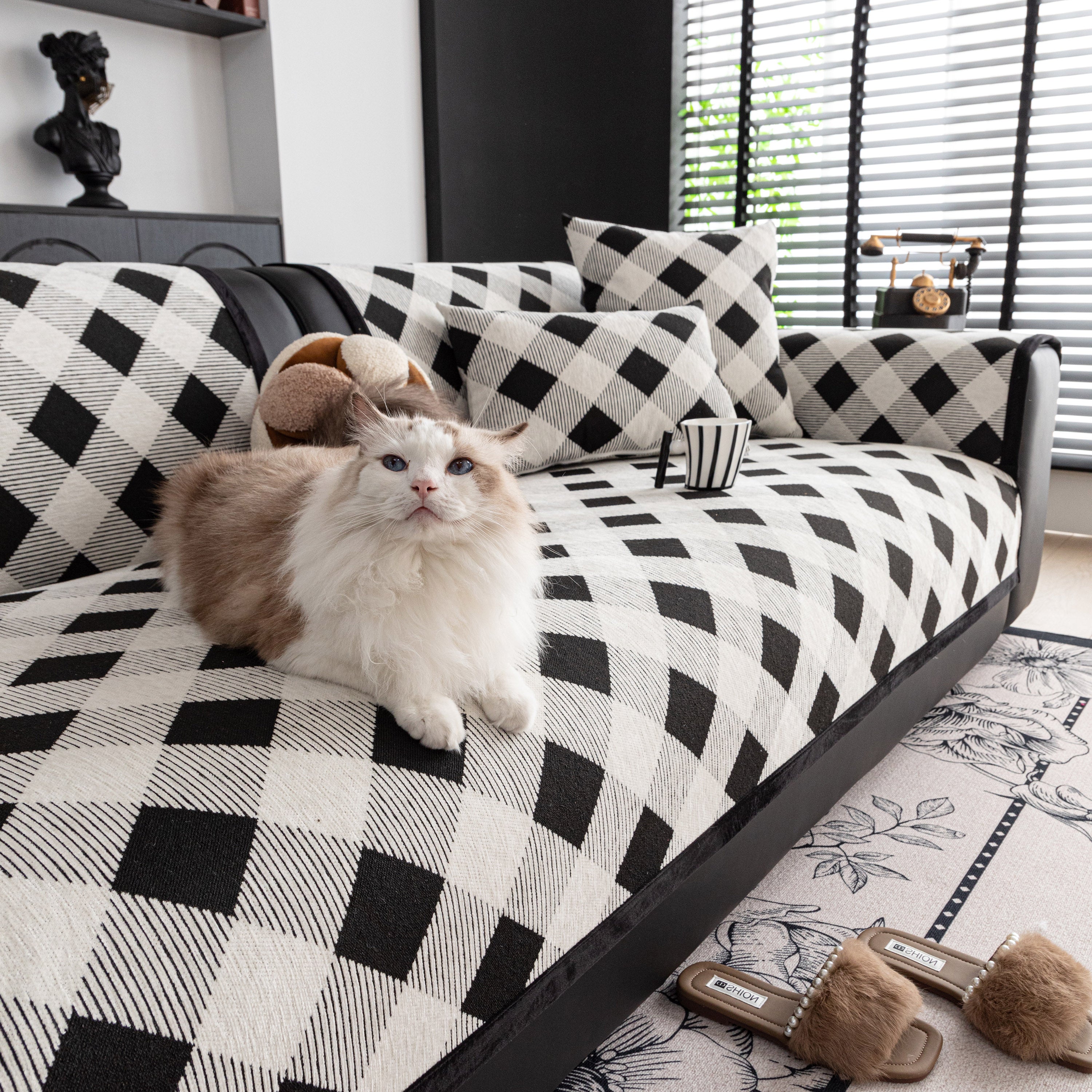 Non-Slip Chenille Sofa Slipcover Modern Geometric Sofa Protector Fits Most Sofas