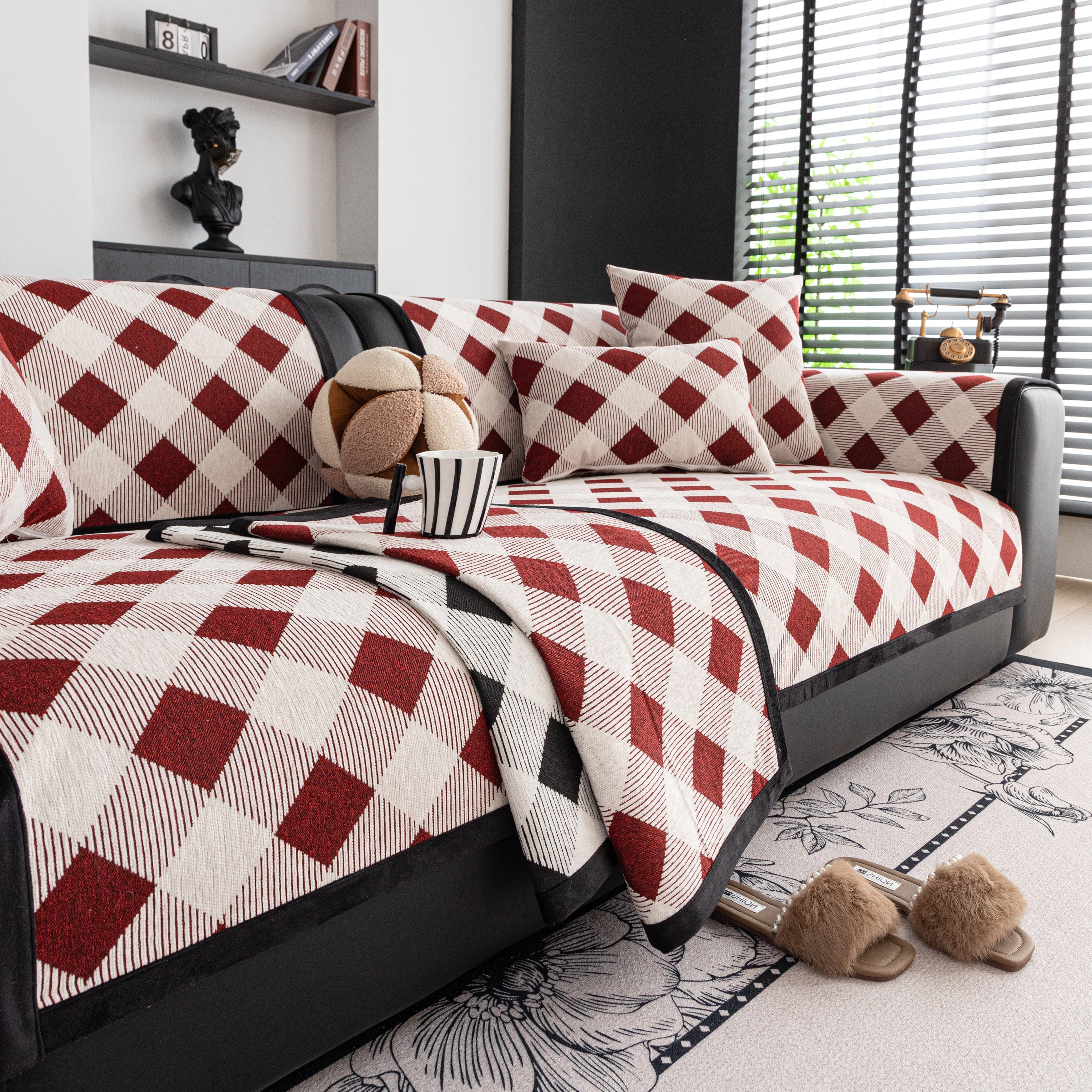 Non-Slip Chenille Sofa Slipcover Modern Geometric Sofa Protector Fits Most Sofas