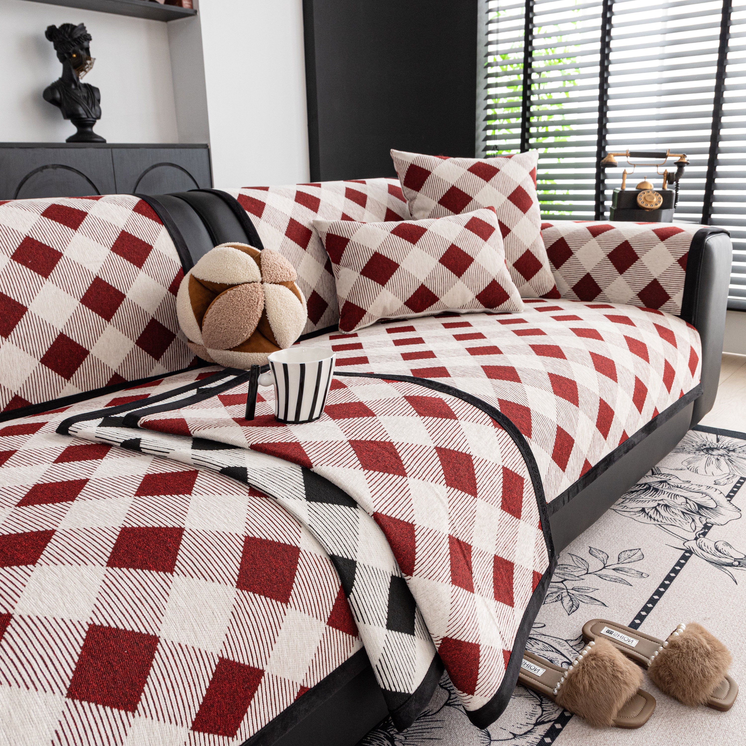 Non-Slip Chenille Sofa Slipcover Modern Geometric Sofa Protector Fits Most Sofas