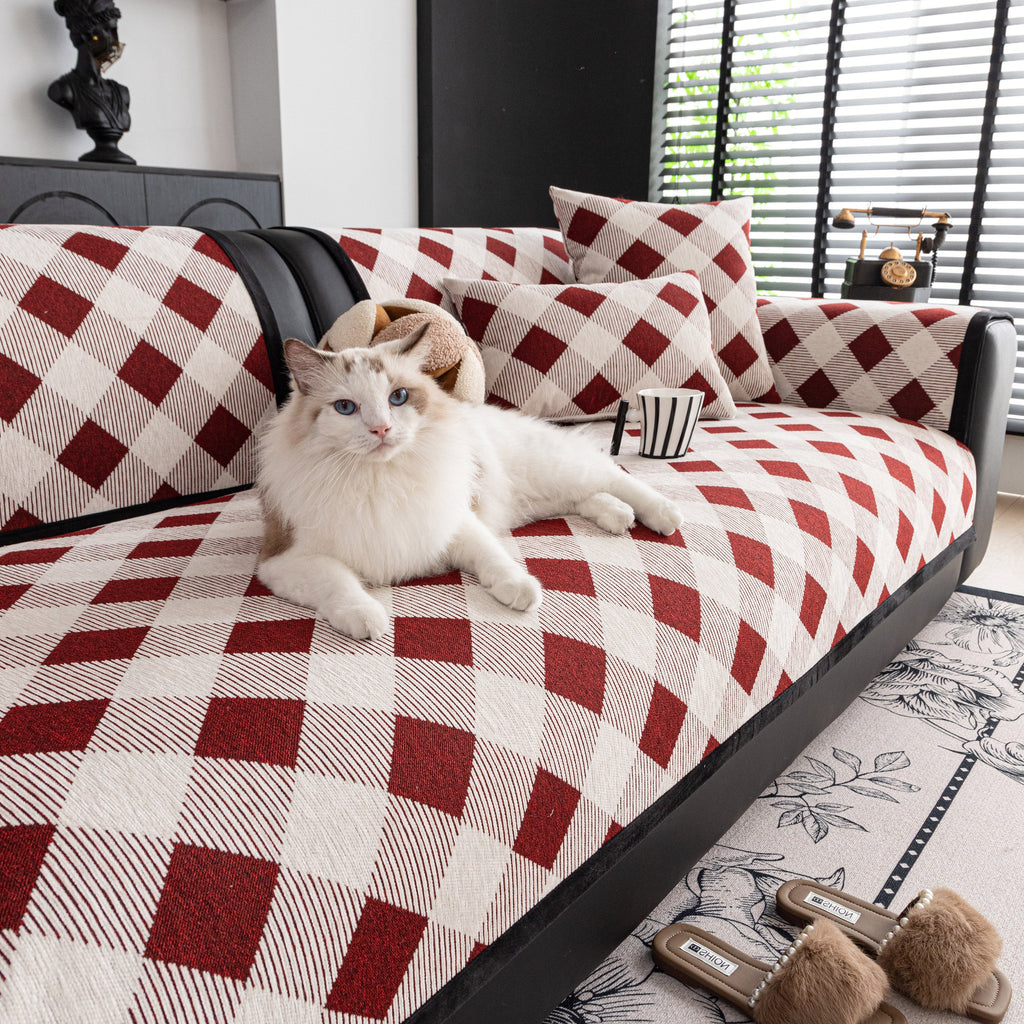 Non-Slip Chenille Sofa Slipcover Modern Geometric Sofa Protector Fits Most Sofas