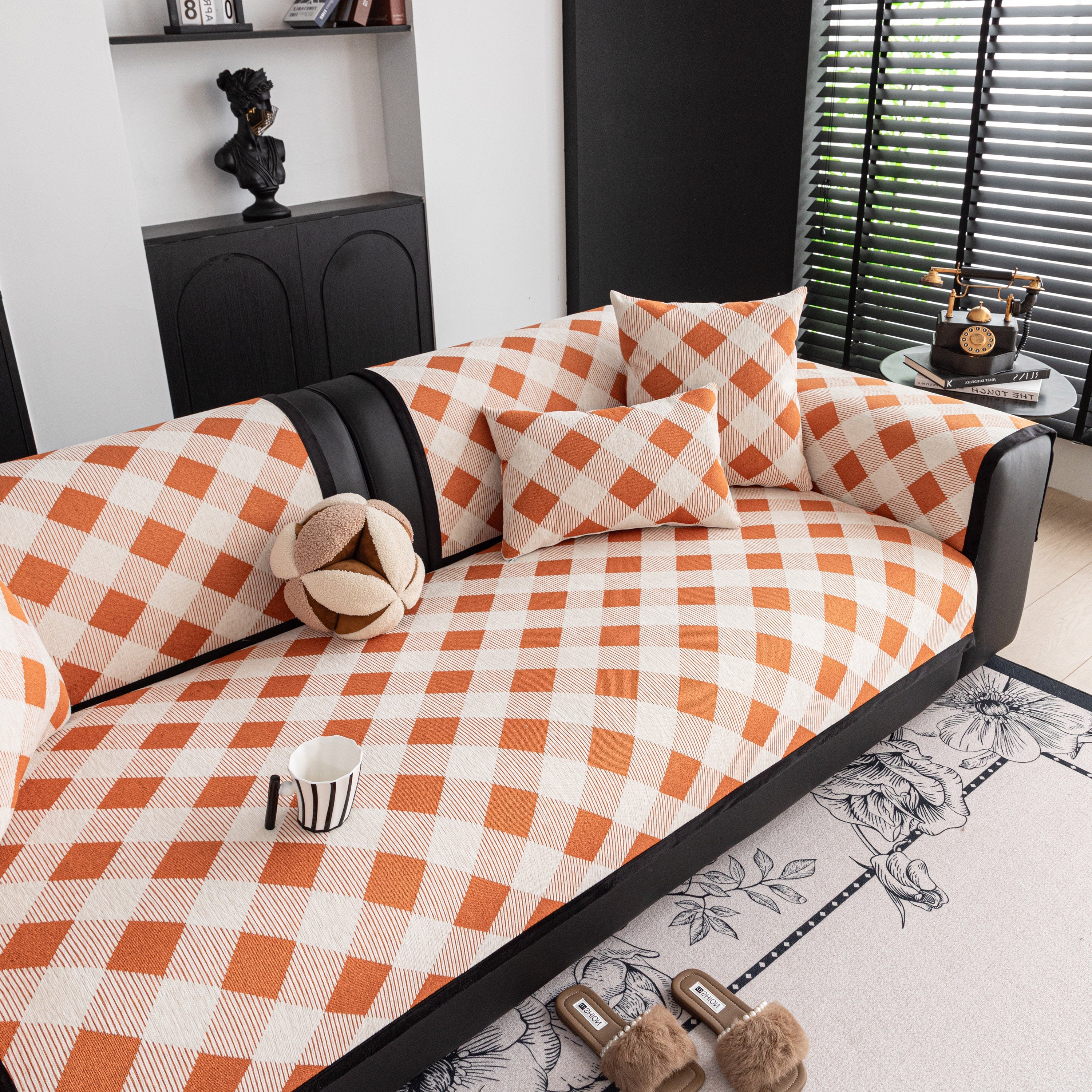 Non-Slip Chenille Sofa Slipcover Modern Geometric Sofa Protector Fits Most Sofas