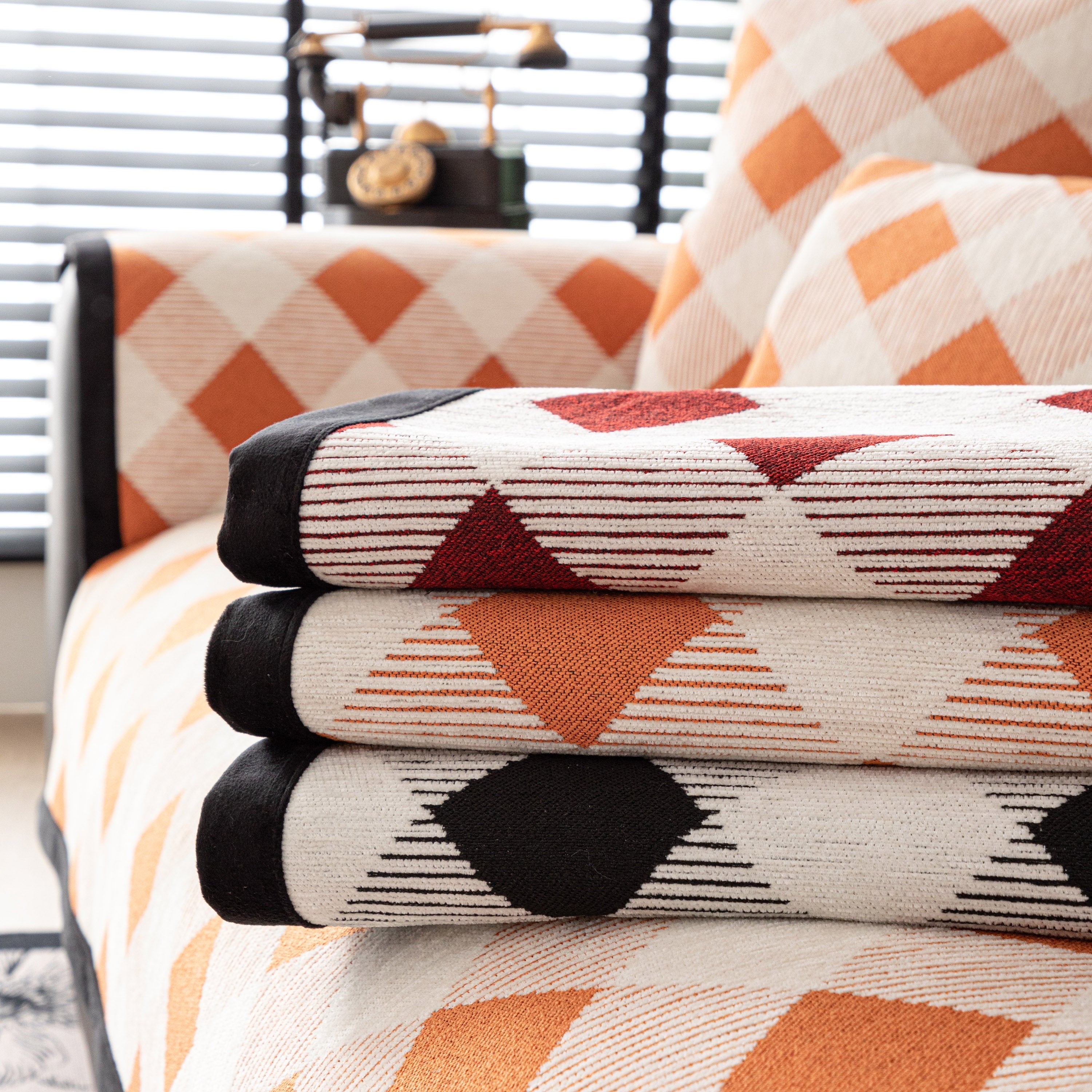 Non-Slip Chenille Sofa Slipcover Modern Geometric Sofa Protector Fits Most Sofas