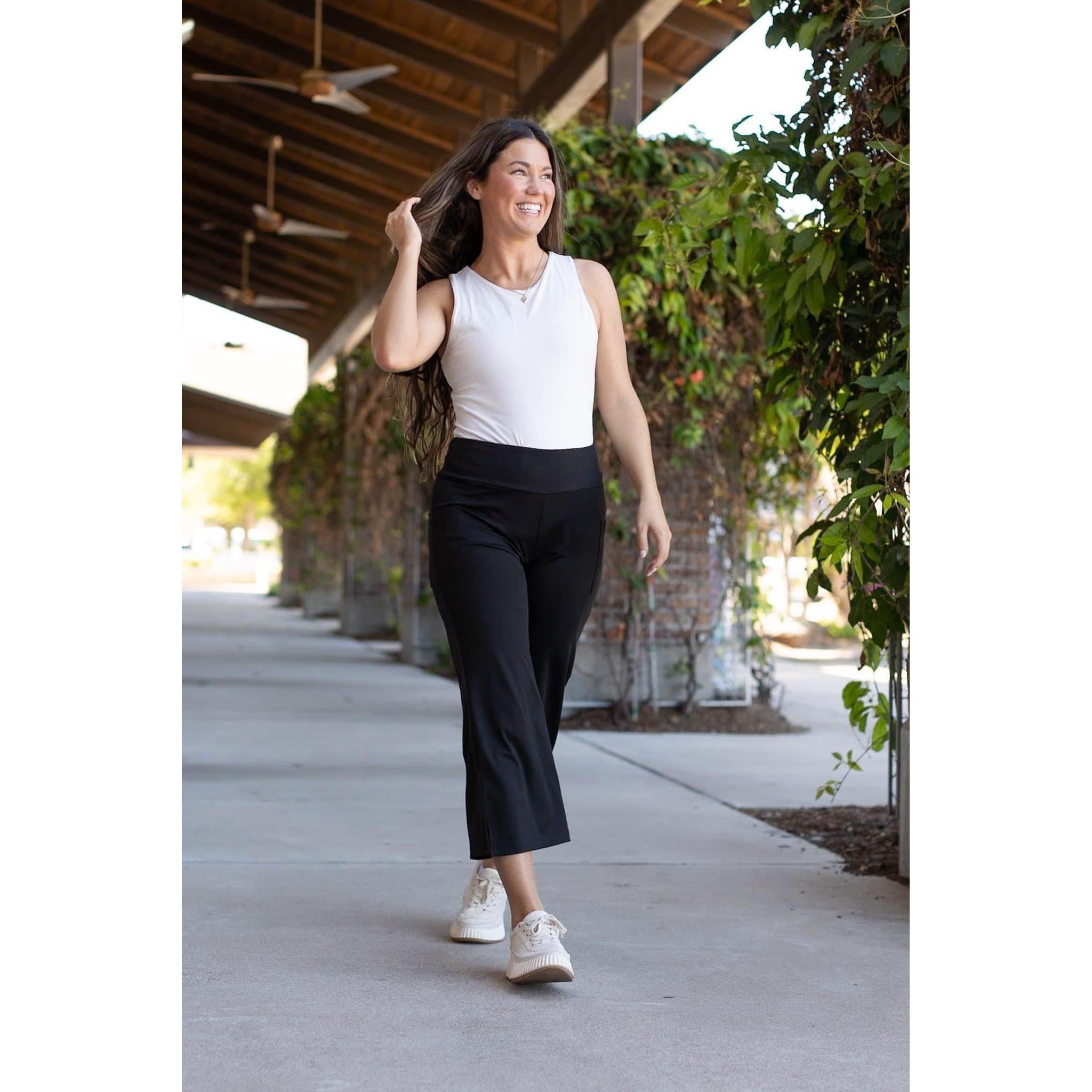 The Gabriella -Black  High Waisted Gaucho Pants - Round 7 - Luxe Leggings by Julia Rose®