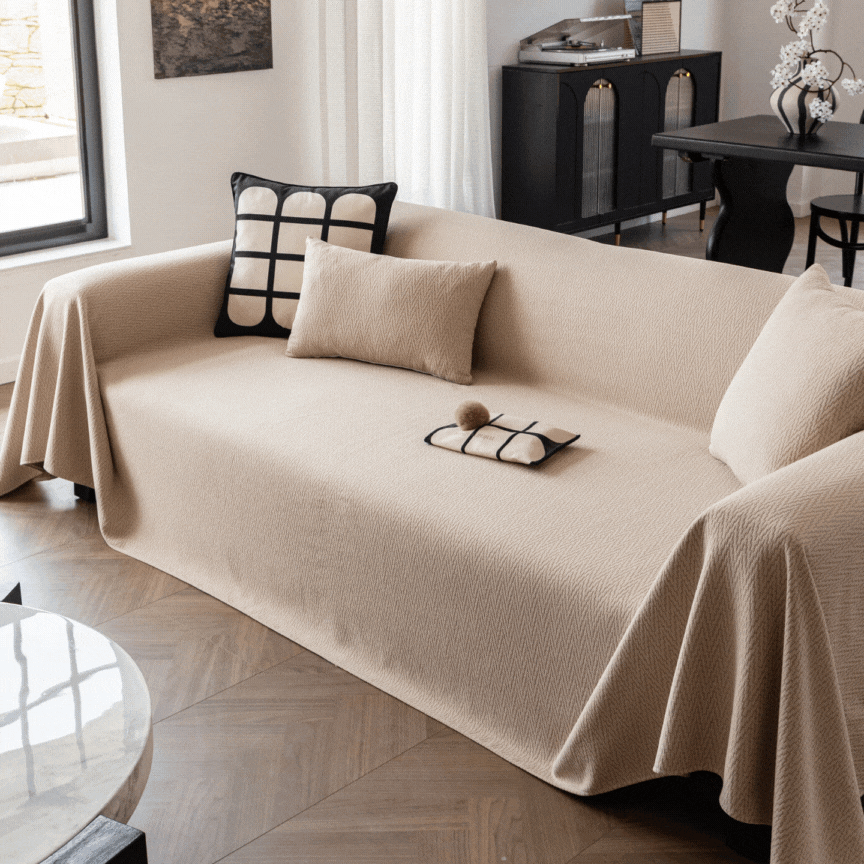 Herringbone Textured Sofa Throw Blanket, Durable Pet Friendly Modern Couch Slipcover