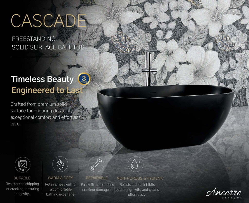 Cascade 59” Freestanding Solid Surface Bathtub