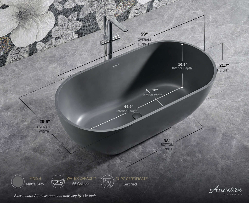 Cascade 59” Freestanding Solid Surface Bathtub