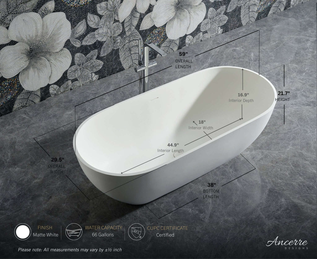 Cascade 59” Freestanding Solid Surface Bathtub