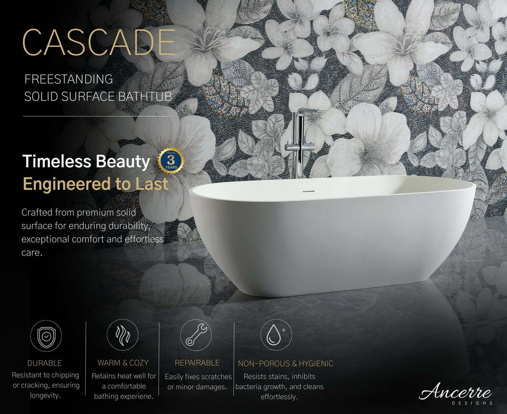 Cascade 63” Freestanding Solid Surface Bathtub