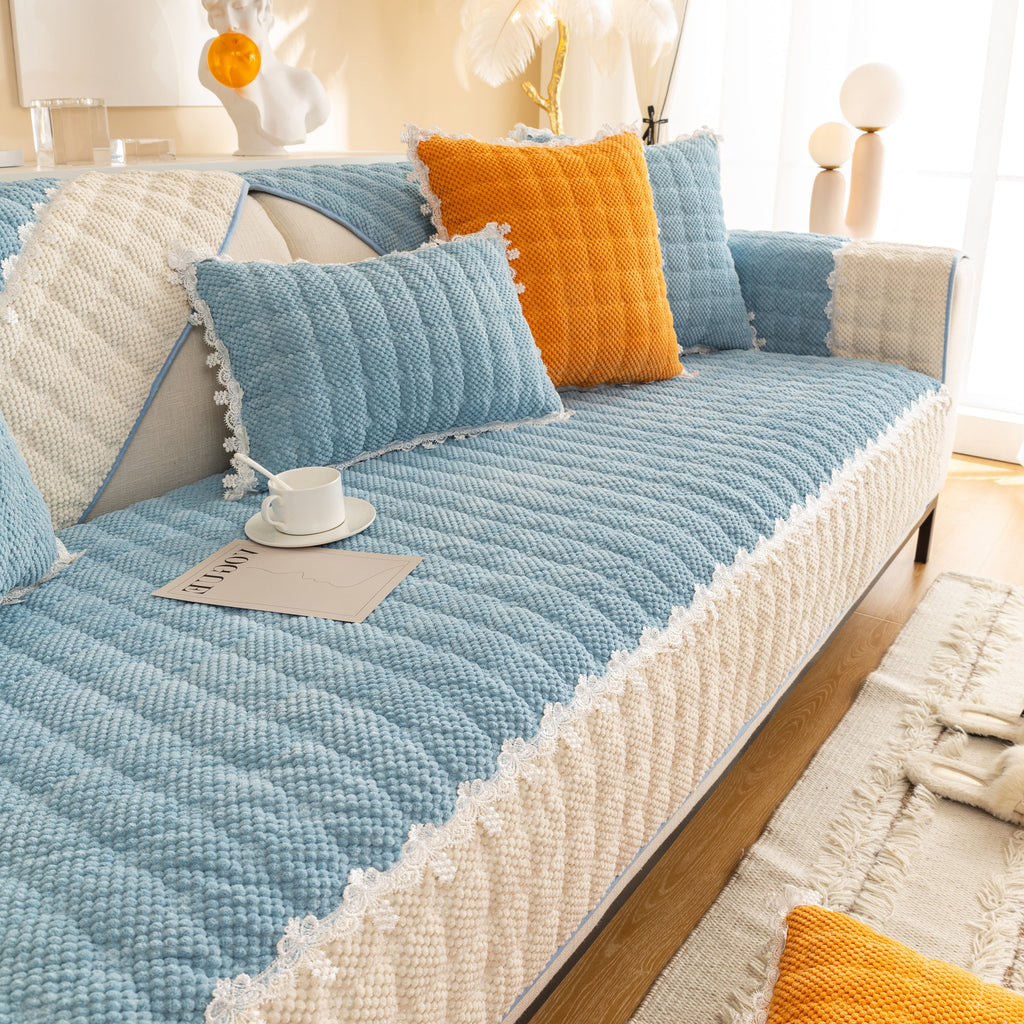 Non-Slip Sectional Couch Cover with Lace, Furniture Protector for Dogs, Pets, and Kids I
