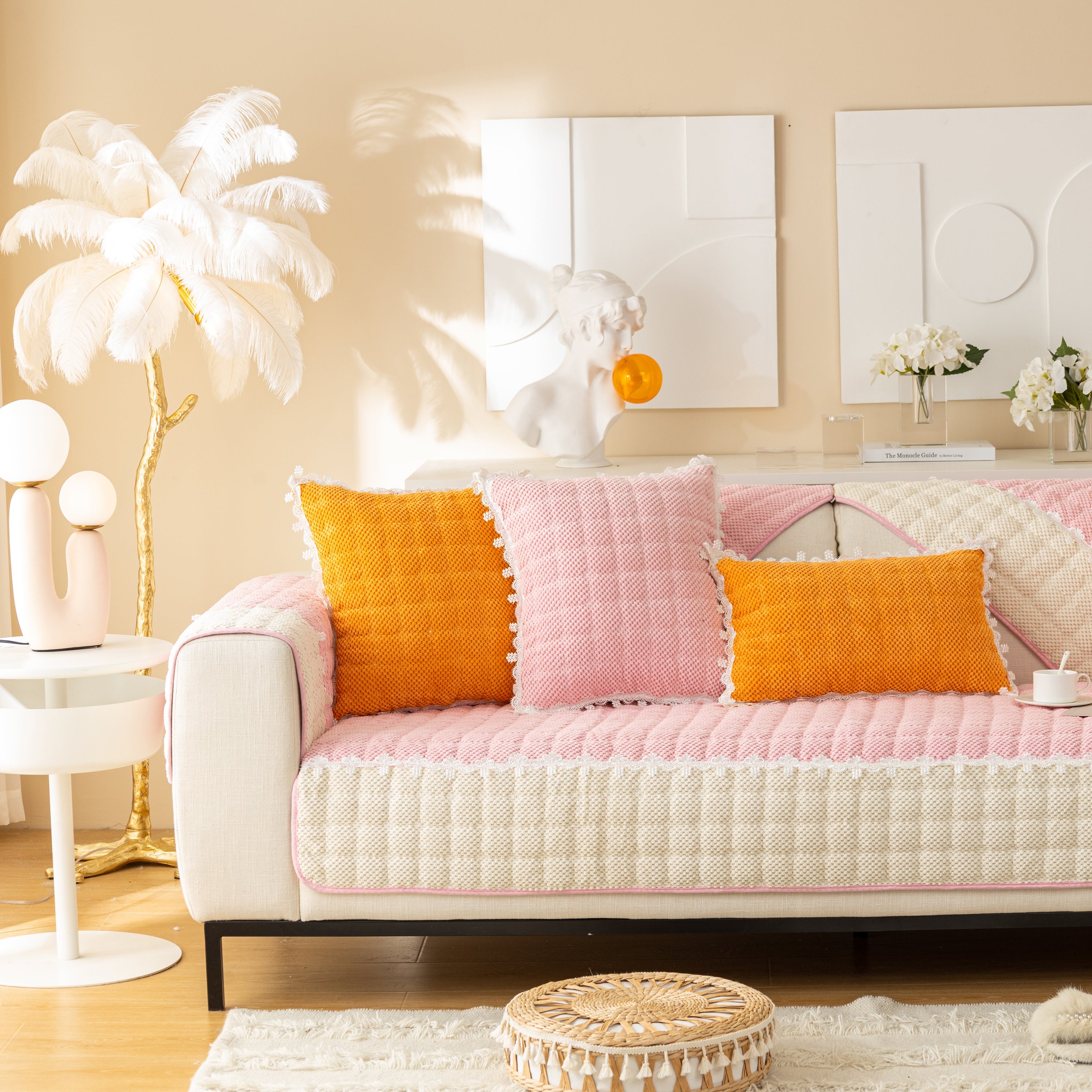 Non-Slip Sectional Couch Cover with Lace, Furniture Protector for Dogs, Pets, and Kids III