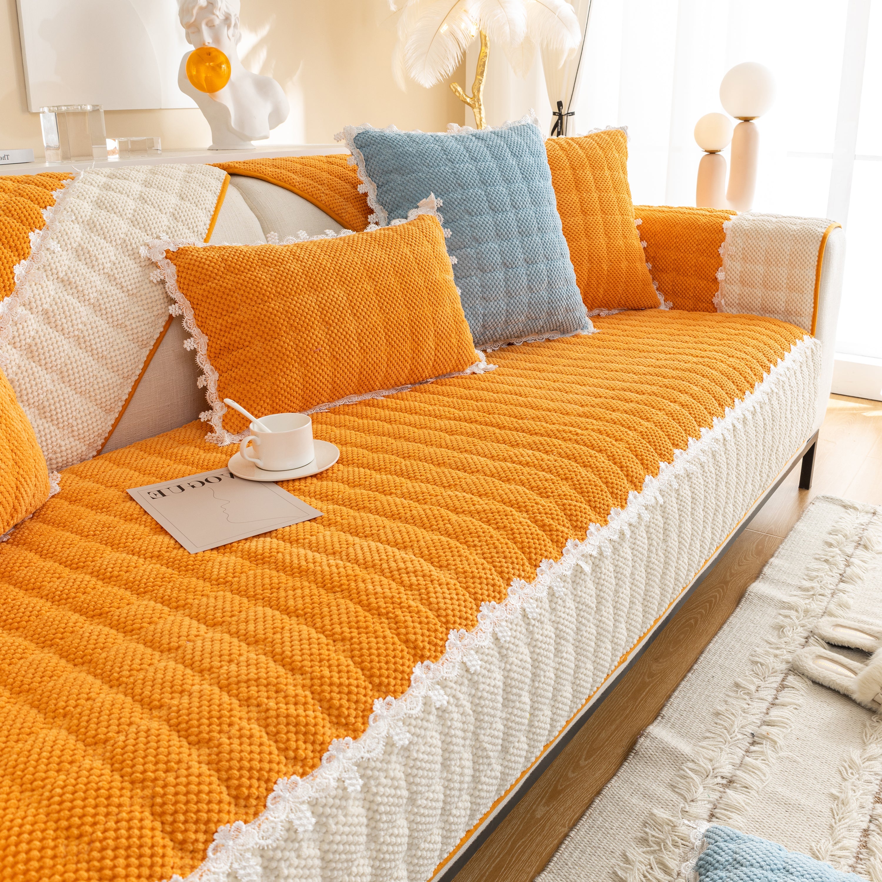 Non-Slip Sectional Couch Cover with Lace, Furniture Protector for Dogs, Pets, and Kids I