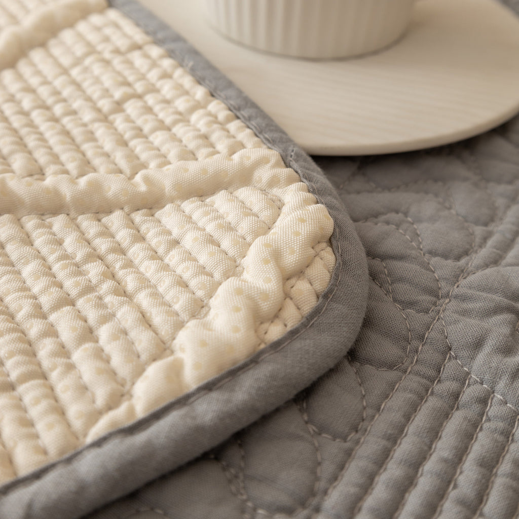 Geometric Textured Cotton Quilted Sofa Cover, Non-Slip Washable Couch Protector
