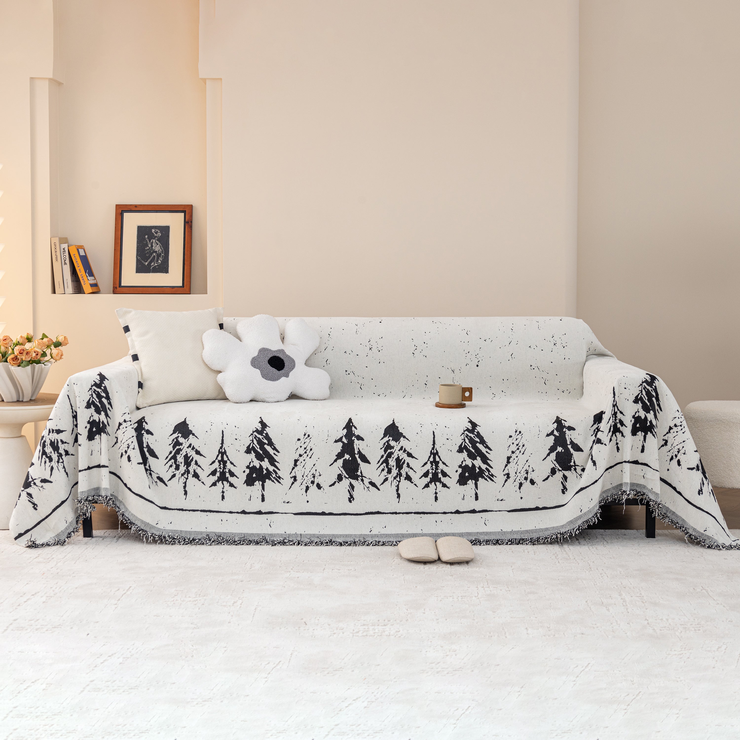Stylish Chenille Pine Tree Couch Cover Blanket on Sectional Sofa, Universal Cat Proof Furniture Covers