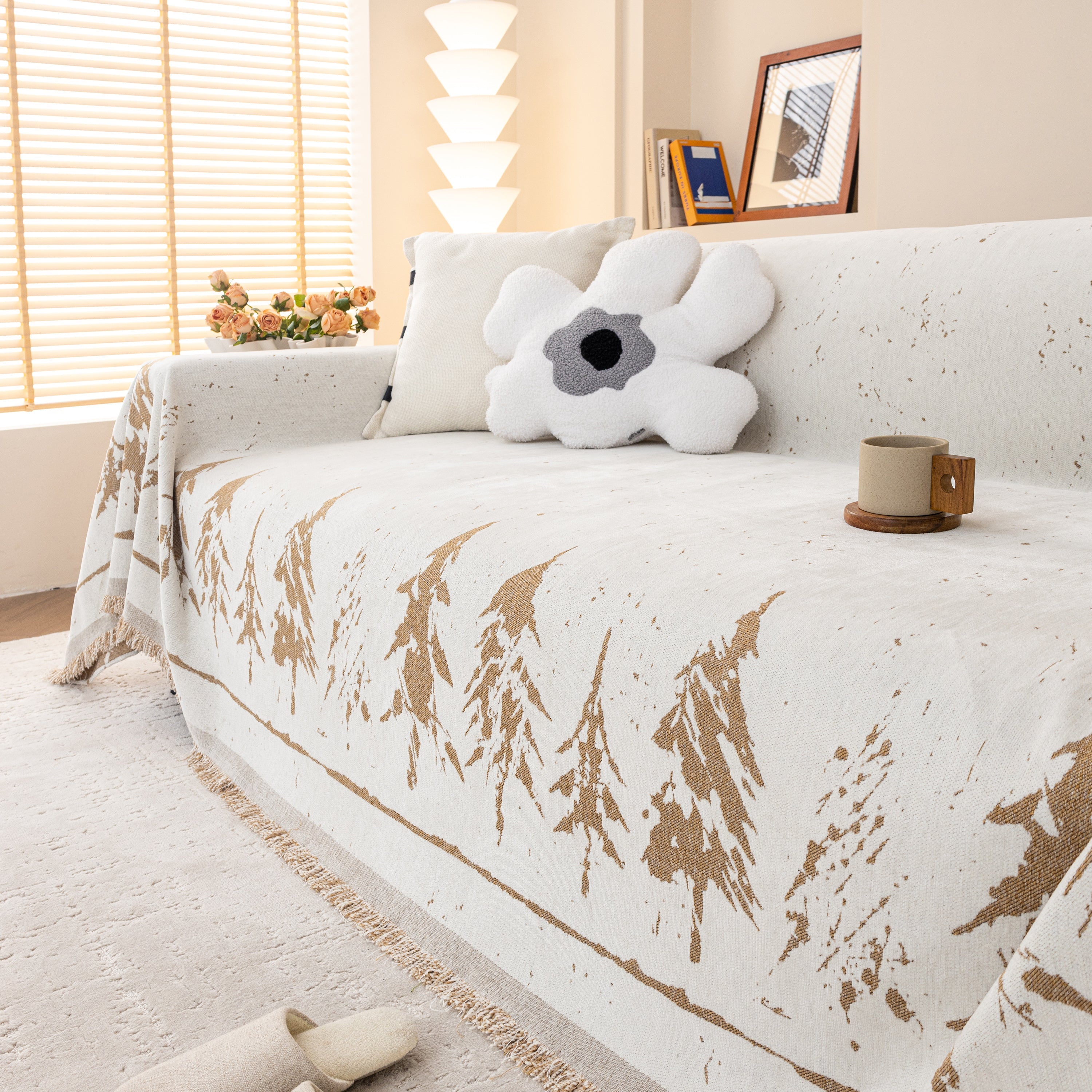 Stylish Chenille Pine Tree Couch Cover Blanket on Sectional Sofa, Universal Cat Proof Furniture Covers