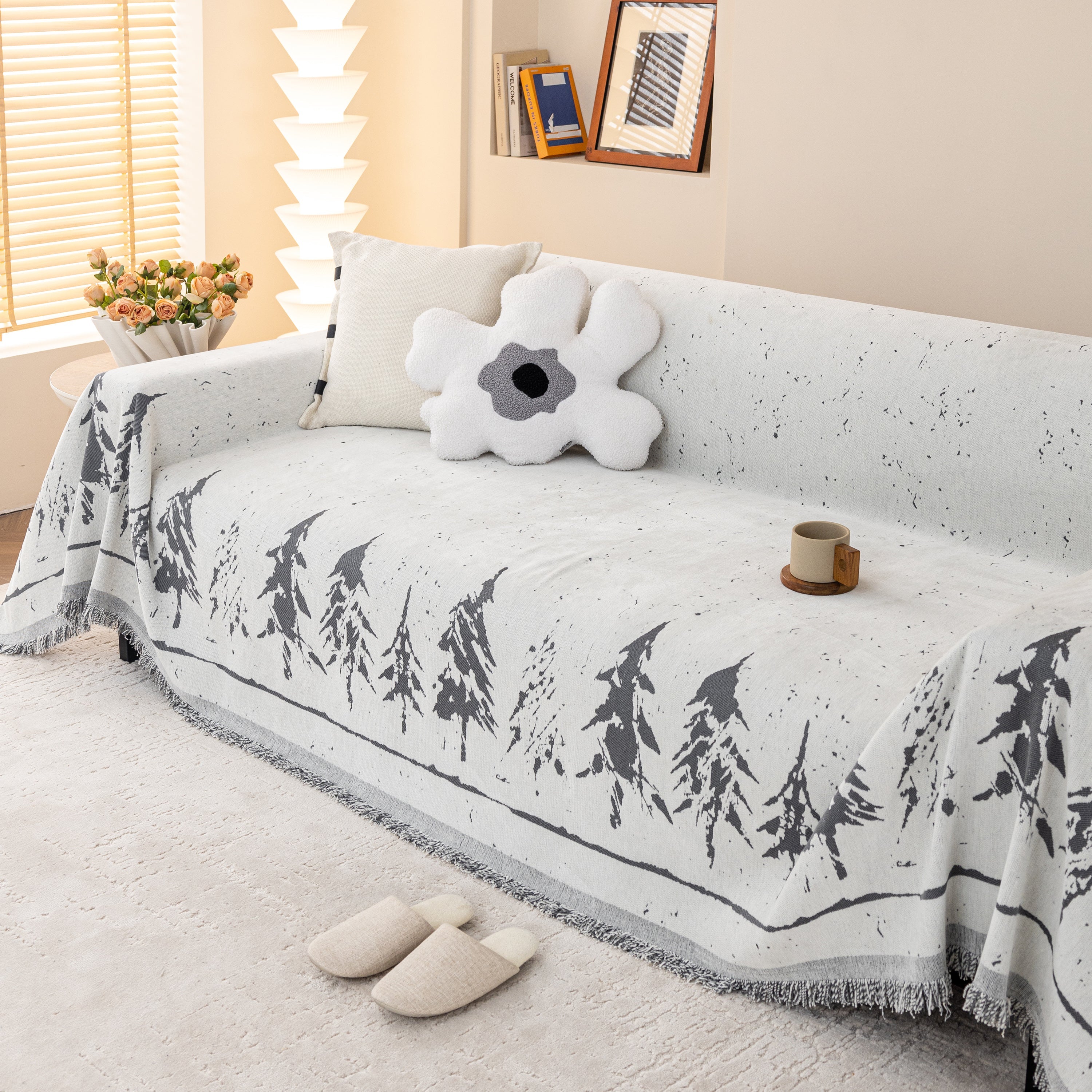 Stylish Chenille Pine Tree Couch Cover Blanket on Sectional Sofa, Universal Cat Proof Furniture Covers