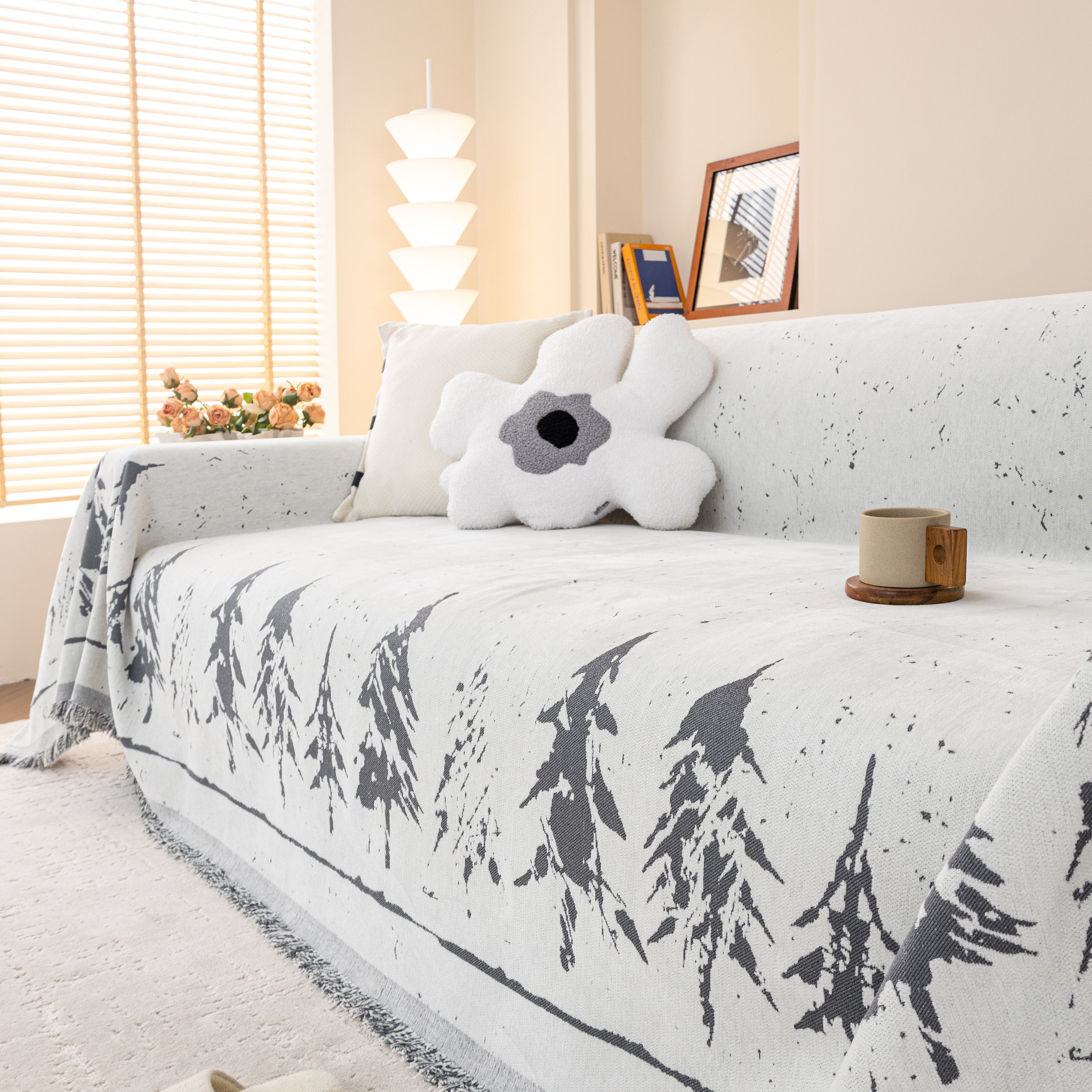 Stylish Chenille Pine Tree Couch Cover Blanket on Sectional Sofa, Universal Cat Proof Furniture Covers