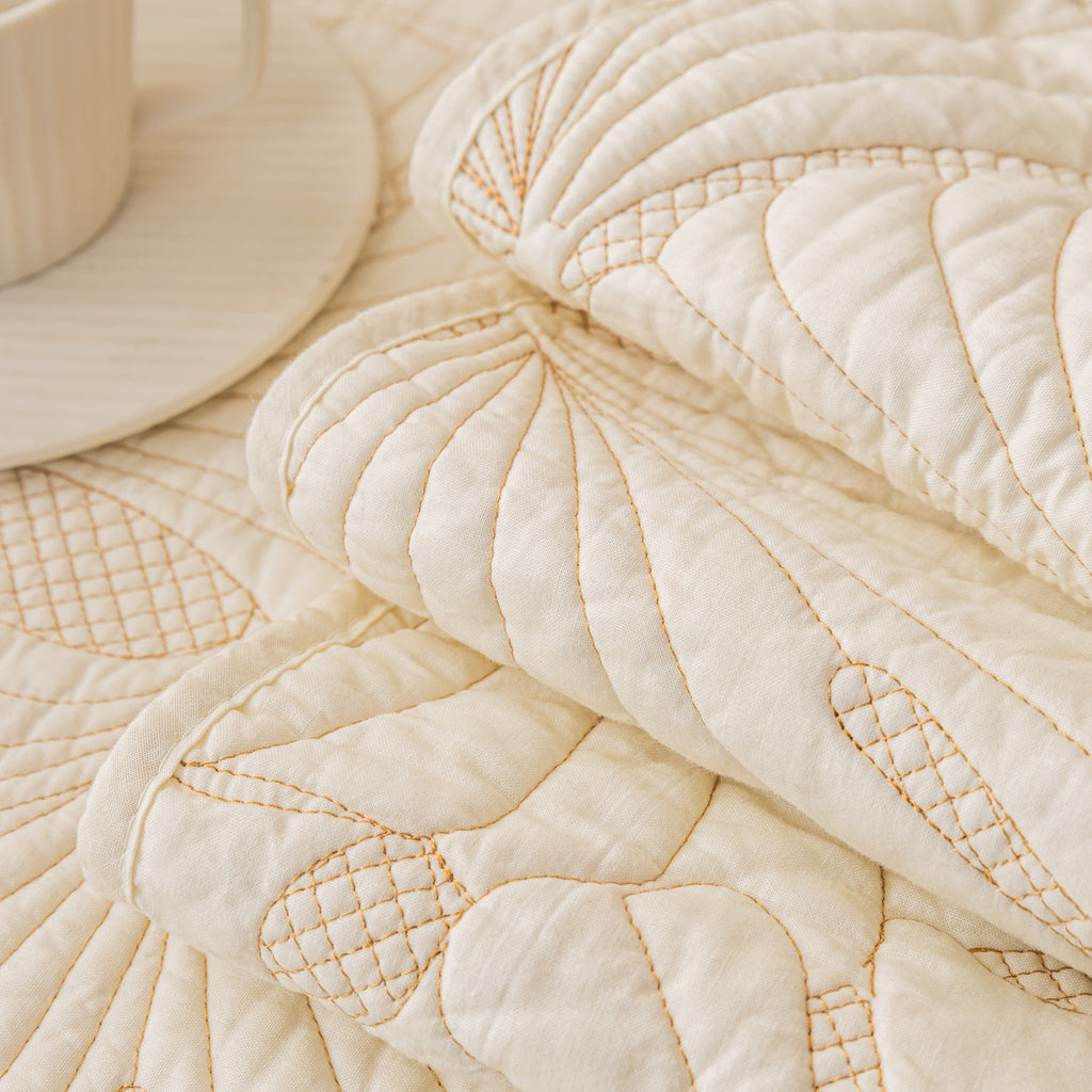 Embossed Leaf Cotton Quilted Sofa Cover Non-Slip Couch Protector with Thick Padding