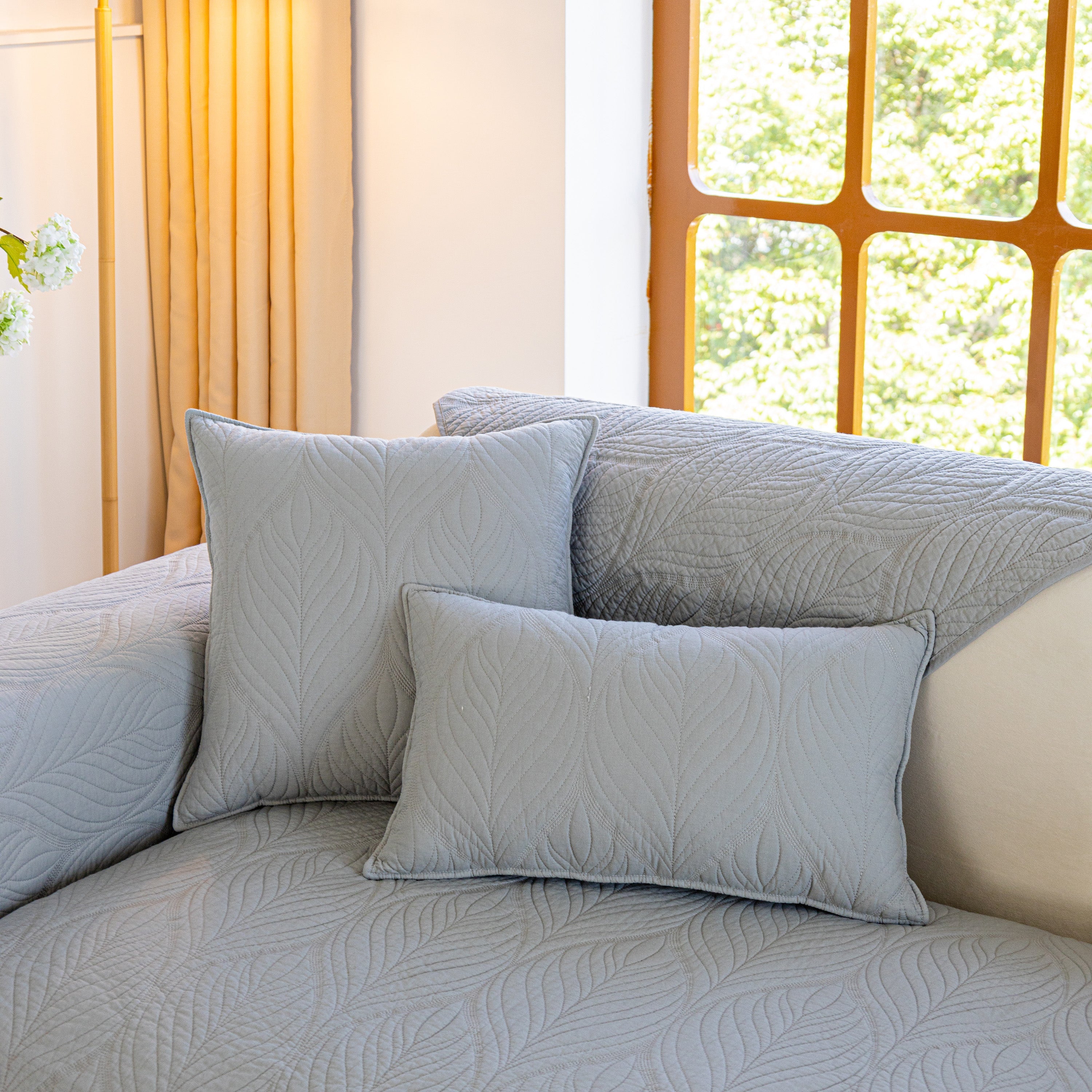 Leaf Vein Textured Cotton Quilted Sofa Slipcover, Non-Slip Modular Couch Covers