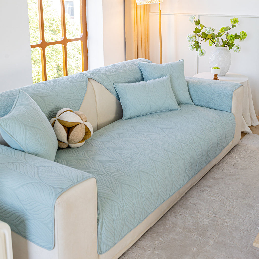 Leaf Vein Textured Cotton Quilted Sofa Slipcover, Non-Slip Modular Couch Covers