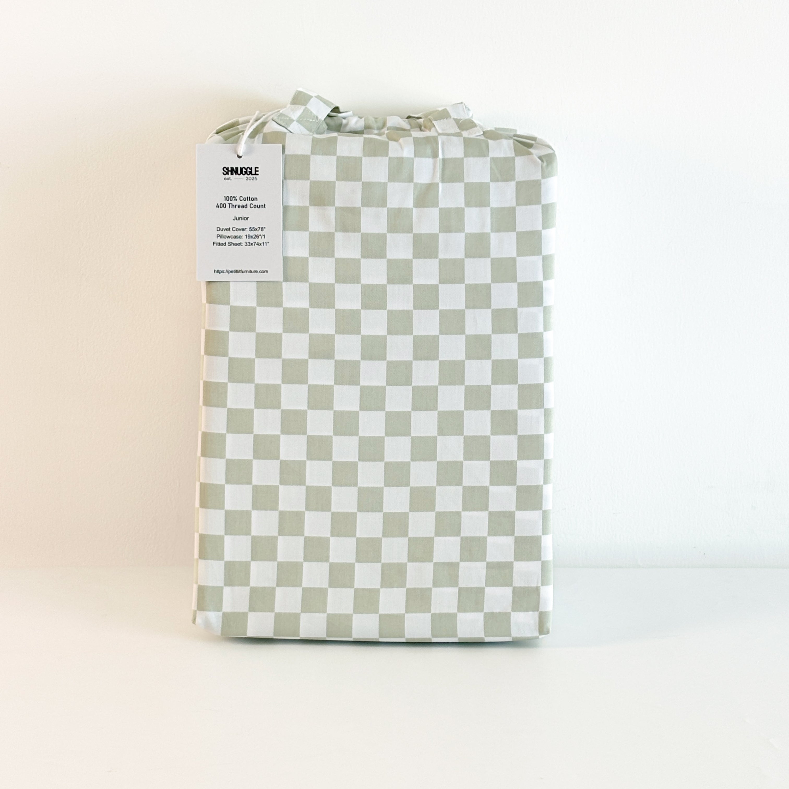 SHNUGGLE Bedding Set Sage Checker