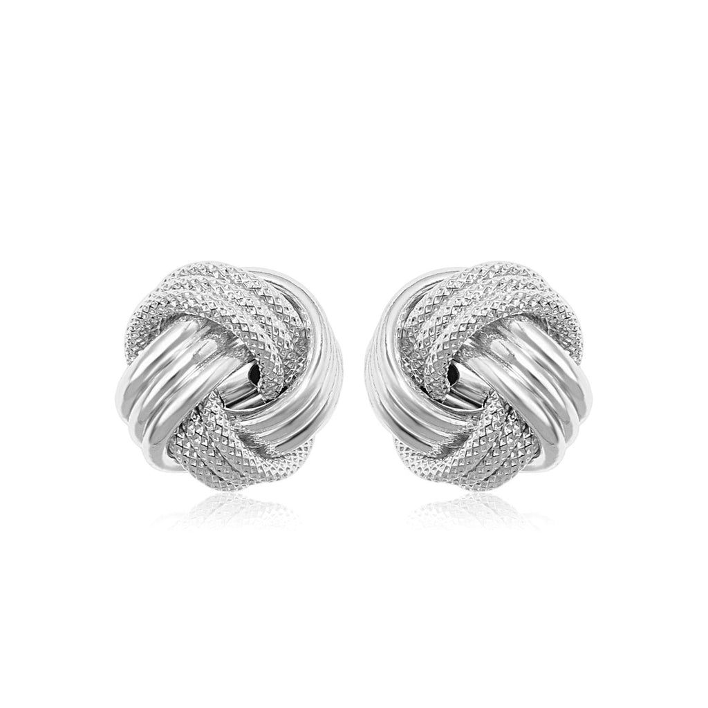 14k White Gold Love Knot with Ridge Texture Earrings