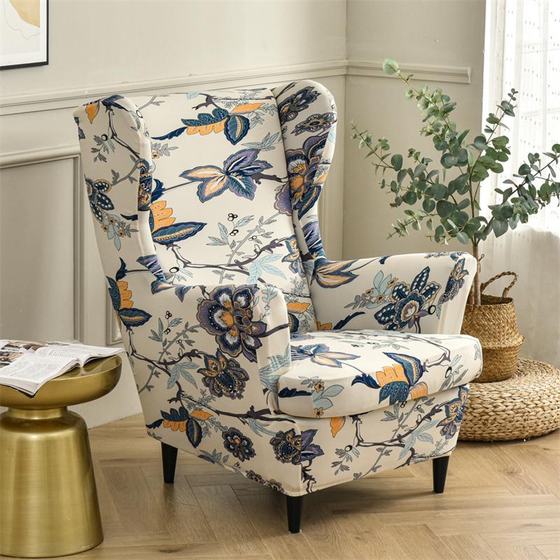 Stretch Spandex Nordic Floral Removable Wing Chair Cover, Relaxing Seat Covers Slipcovers for Armchairs