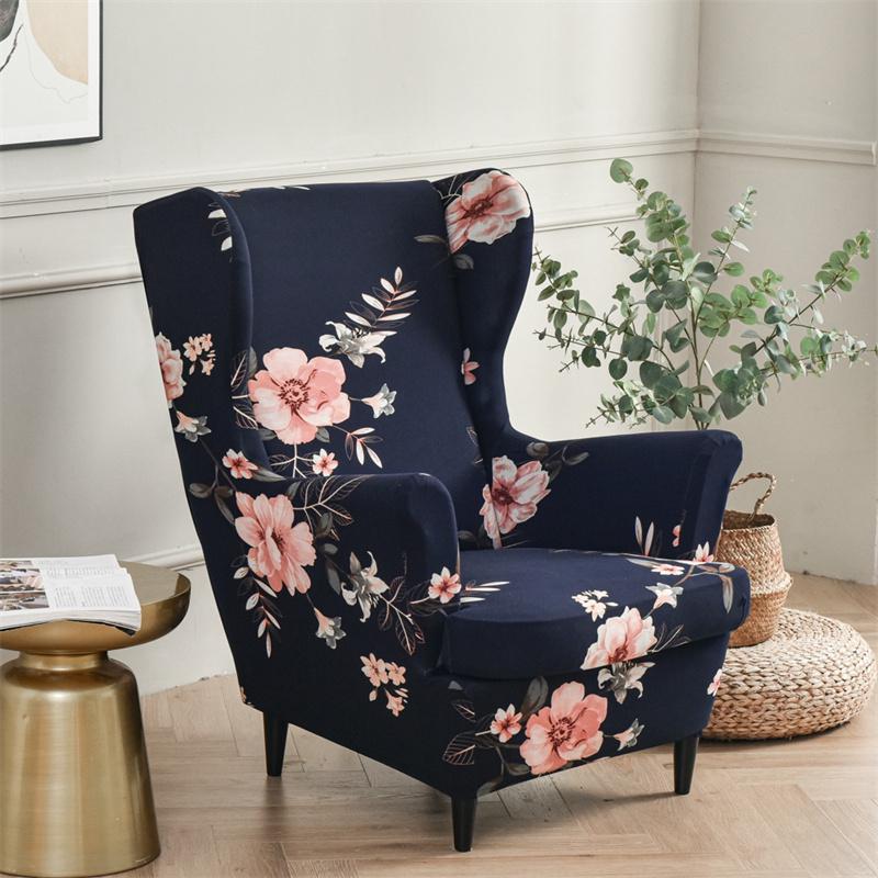 Stretch Spandex Nordic Floral Removable Wing Chair Cover, Relaxing Seat Covers Slipcovers for Armchairs