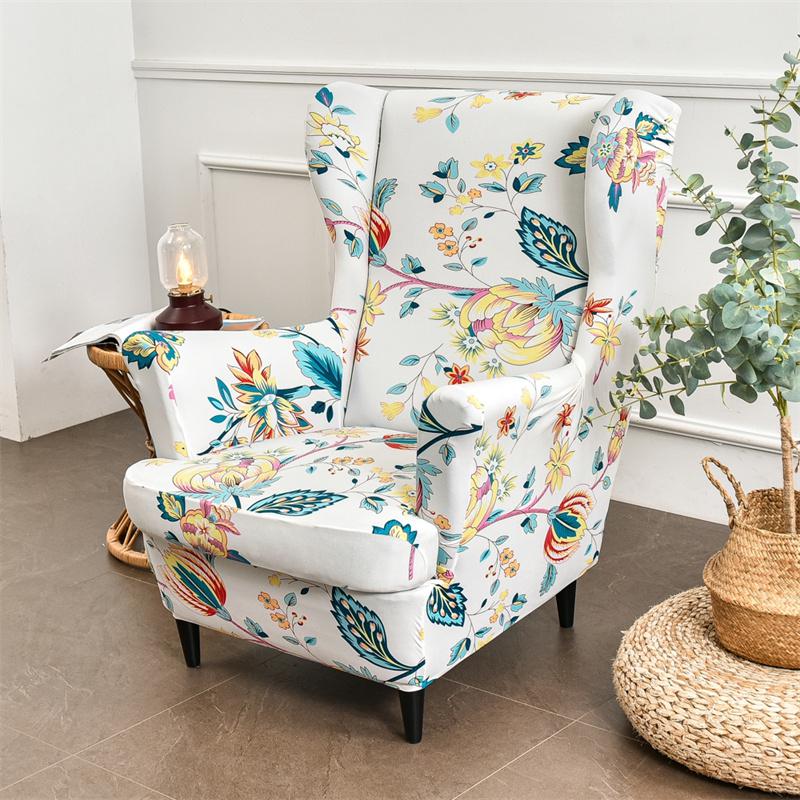 Stretch Spandex Nordic Floral Removable Wing Chair Cover, Relaxing Seat Covers Slipcovers for Armchairs