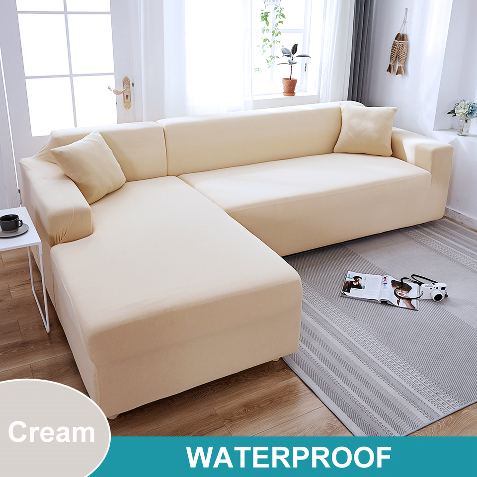 Waterproof Sofa Cover for Living Room - Elastic Solid L Shaped Corner Sofa Cover - Fits 1/2/3/4 Seater Sofa, Couch, Armchair